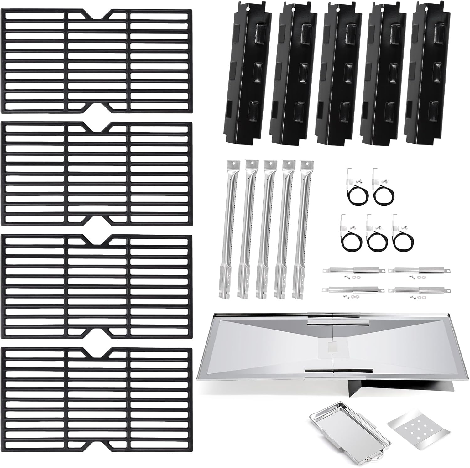 Adviace Grill Replacement Parts for Charbroil 463230515 463230514 463239915 463230513 463230512 6 Burner Grills, Grease Tray & Grates & Burners & Igniters & Carry Over Tubes for Char-Broil 463230515