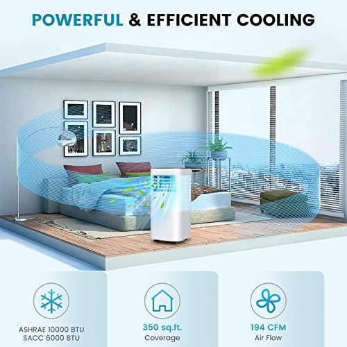 GOFLAME Portable Air Conditioner, 10000 BTU Powerful AC Unit with Remote Control and 4 Casters, 3-in-1 Air Cooler & Dehumidifier & Fan with 24H Timer, Child Lock for Living Room Bedroom Office, Black