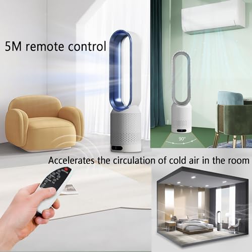 Floor Fans for Bedroom, Standing Bladeless Fan with Remote, Tower Fan Air Circulator with Remote, Low Noise Bladeless Fan for Home, Bedroom, Office; 8-Speeds, Wide-Angle Swing, Can Be Timed(Gold)