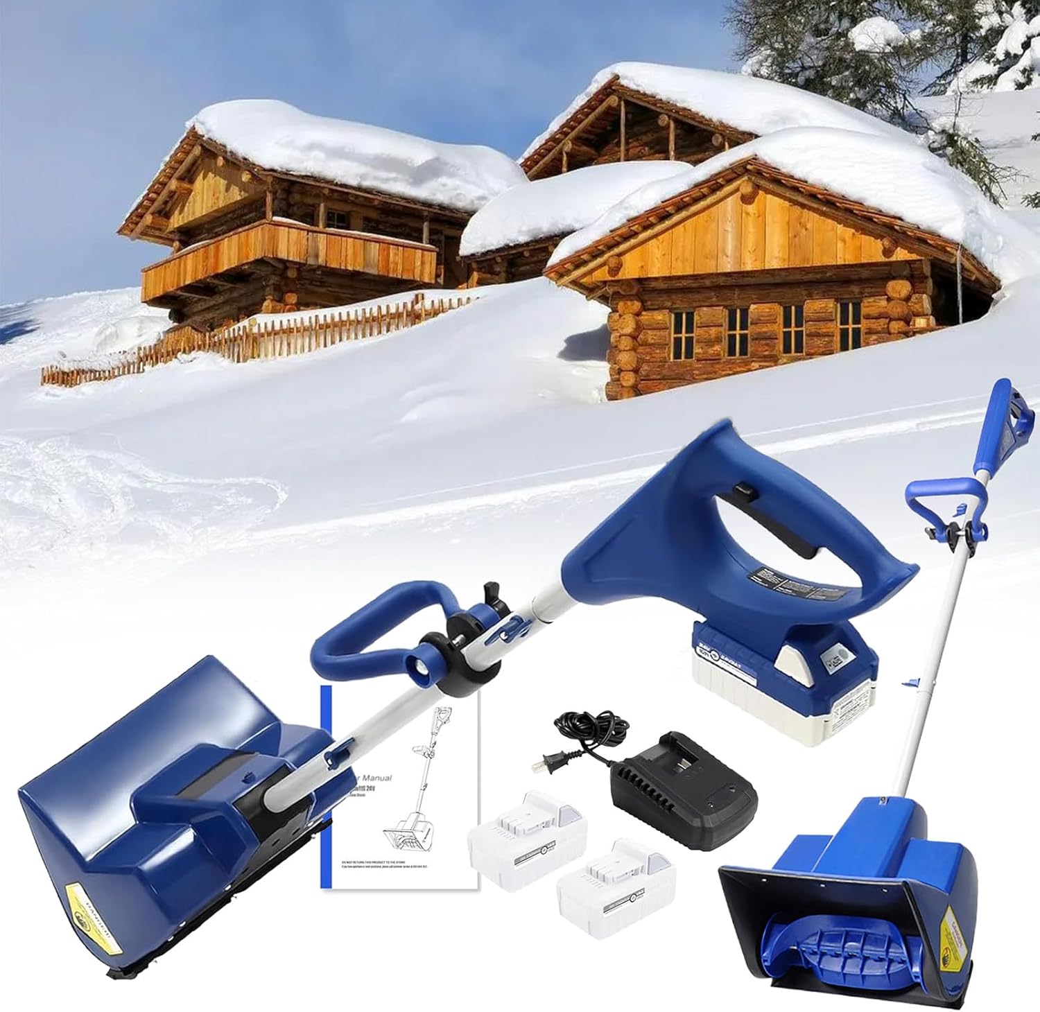 Electric Snow Shovel Cordless, 24V 4.0Ah Snow Blower, Snow Shovel for Driveway, Hand-Pushed Snow Blower Machine for Yard,2 Battery