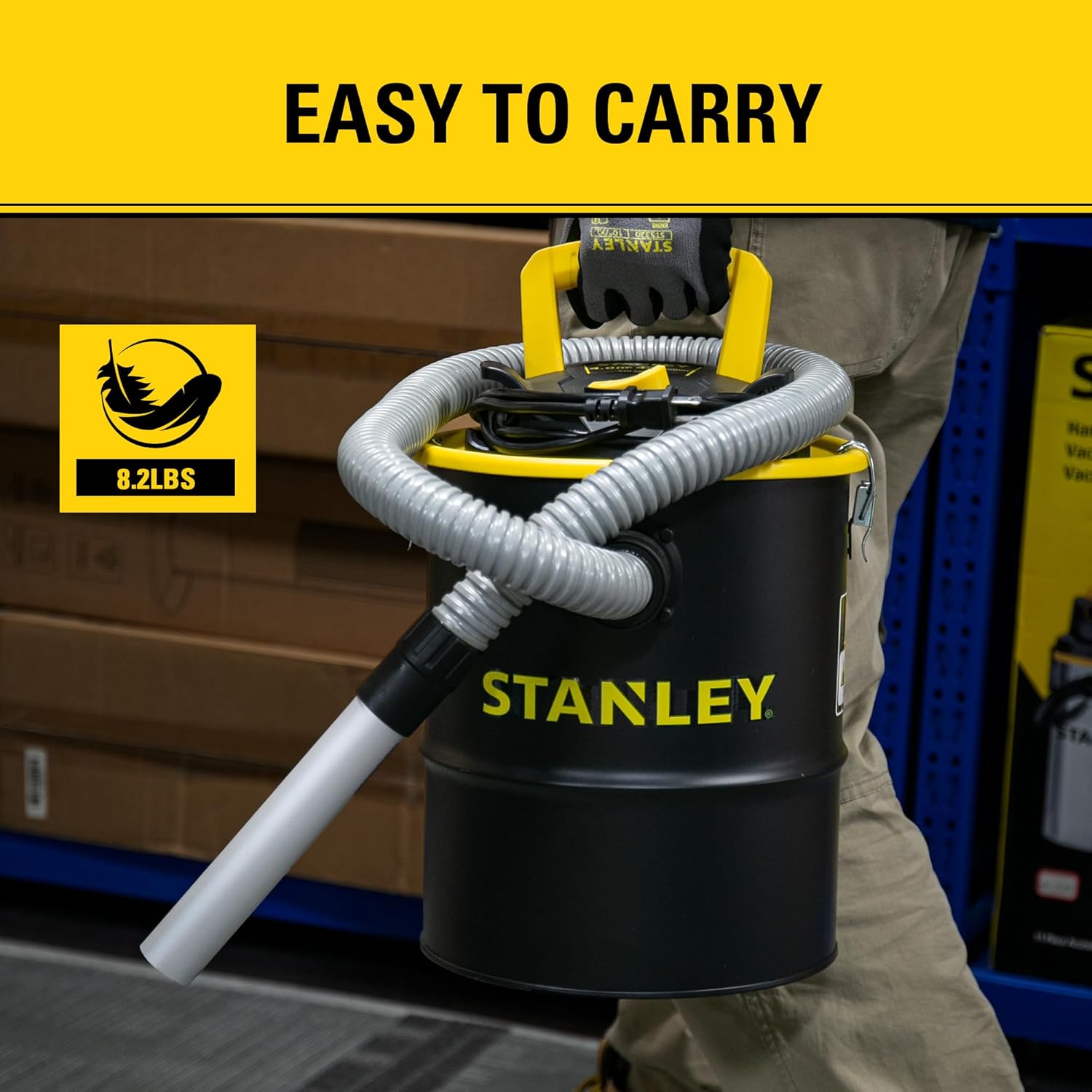 STANLEY Ash Vacuum Cleaner 4 Gallon with 4 HP Powerful Motor Suction, Stainless Steel Shop Vacuum Portable Ash Canister for Pellet Grill, Wood Stoves, BBQ Grills, Fireplaces & Fire Pits