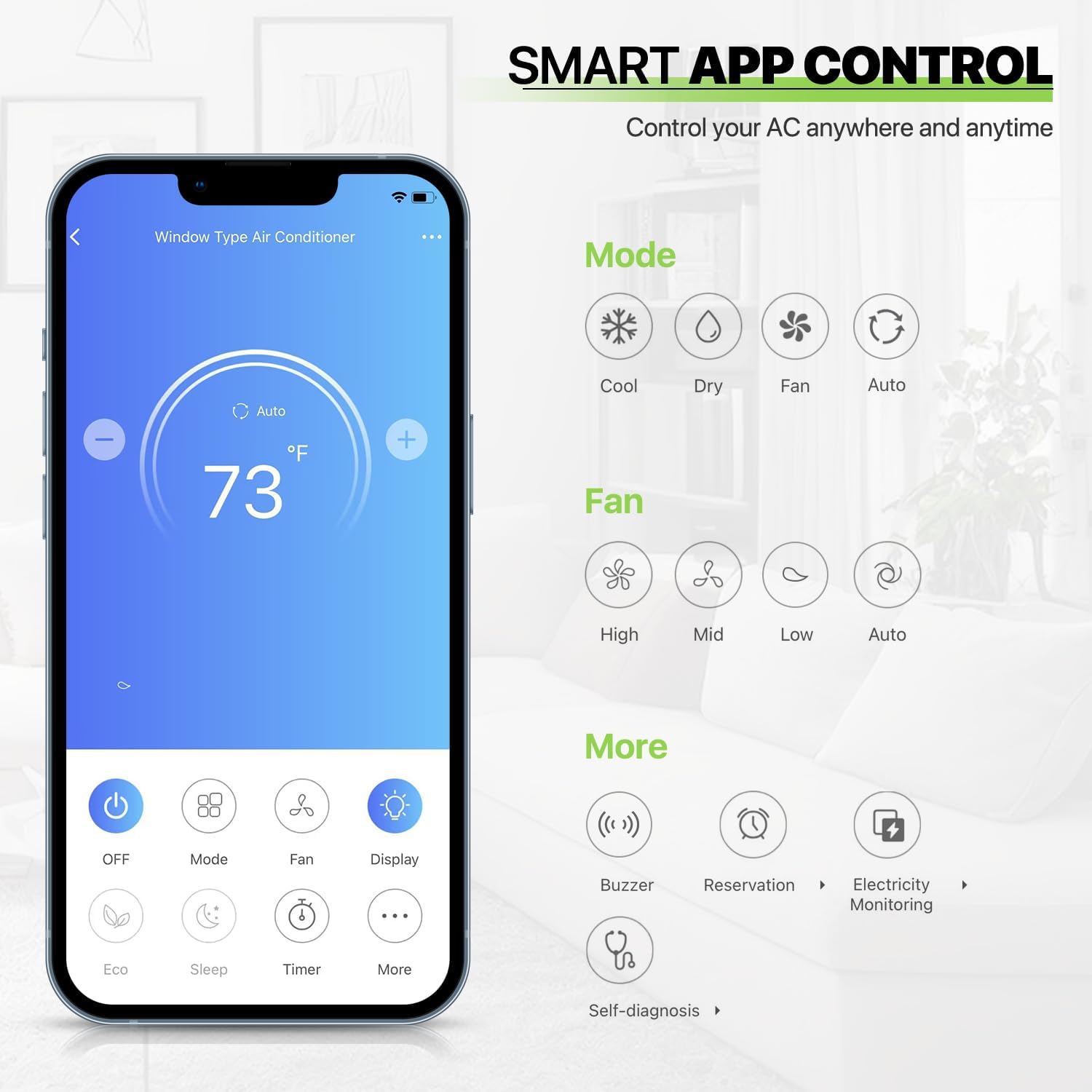 Magshion 12000 BTU Window Air Conditioner, Wi-Fi & Remote Control, Cools Large Rooms up to 450 Sq. Ft., Quiet Operation, 3 Cooling Modes, Washable Filter, Easy Install Window AC Unit