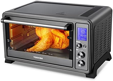 TOSHIBA AC25CEW-BS Large 6-Slice Convection Toaster Oven Countertop, 10-In-One with Toast, Pizza and Rotisserie, 1500W, Black Stainless Steel, Includes 6 Accessories