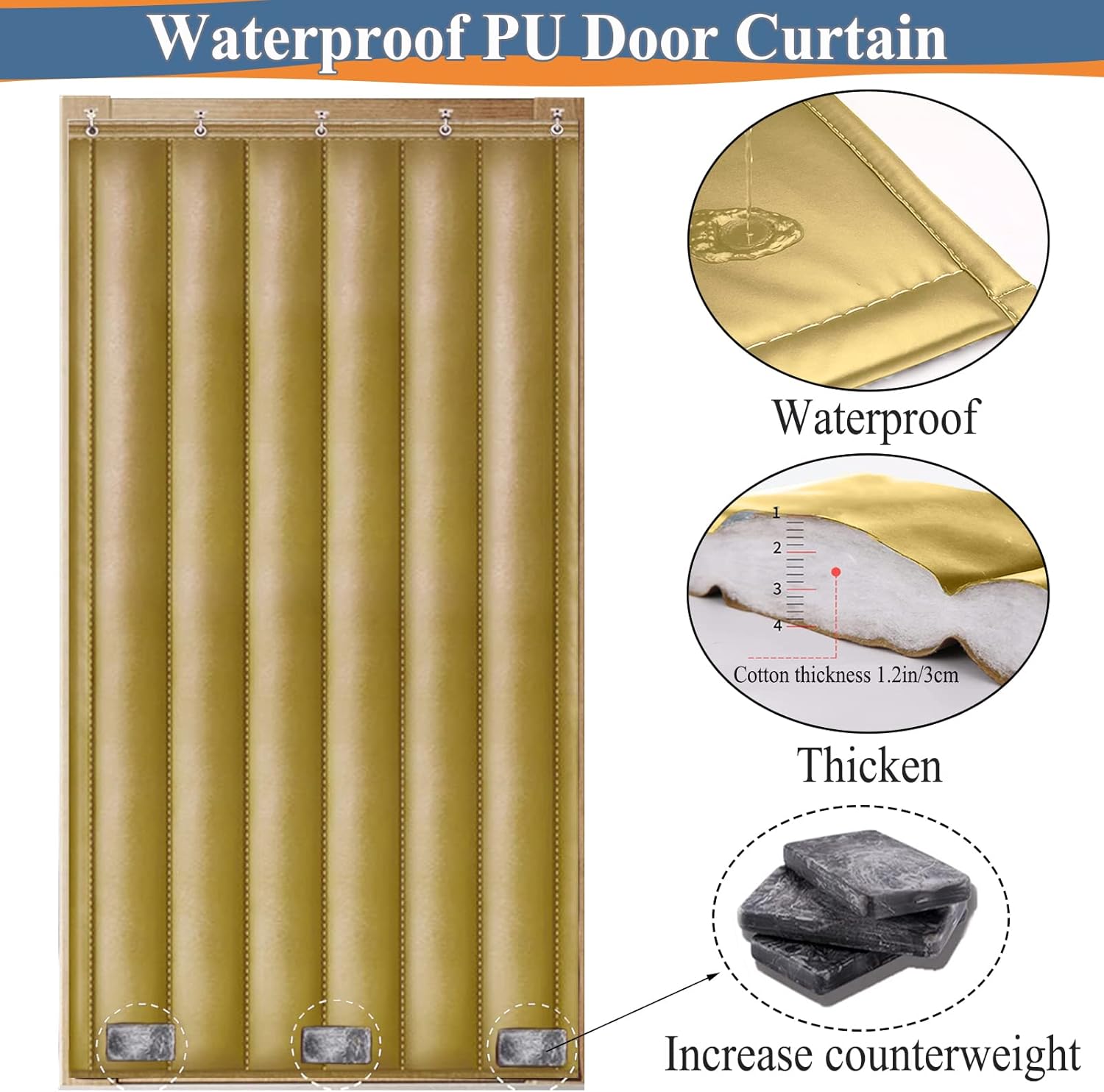 Soundproof Blanket for Doorway, Thick Thermal Fabric Door Cover, Winter Doorway Cover Screen Door Curtain for Air Conditioner Room Heater Room Living Room Back Doors(Gold W60*H91in)