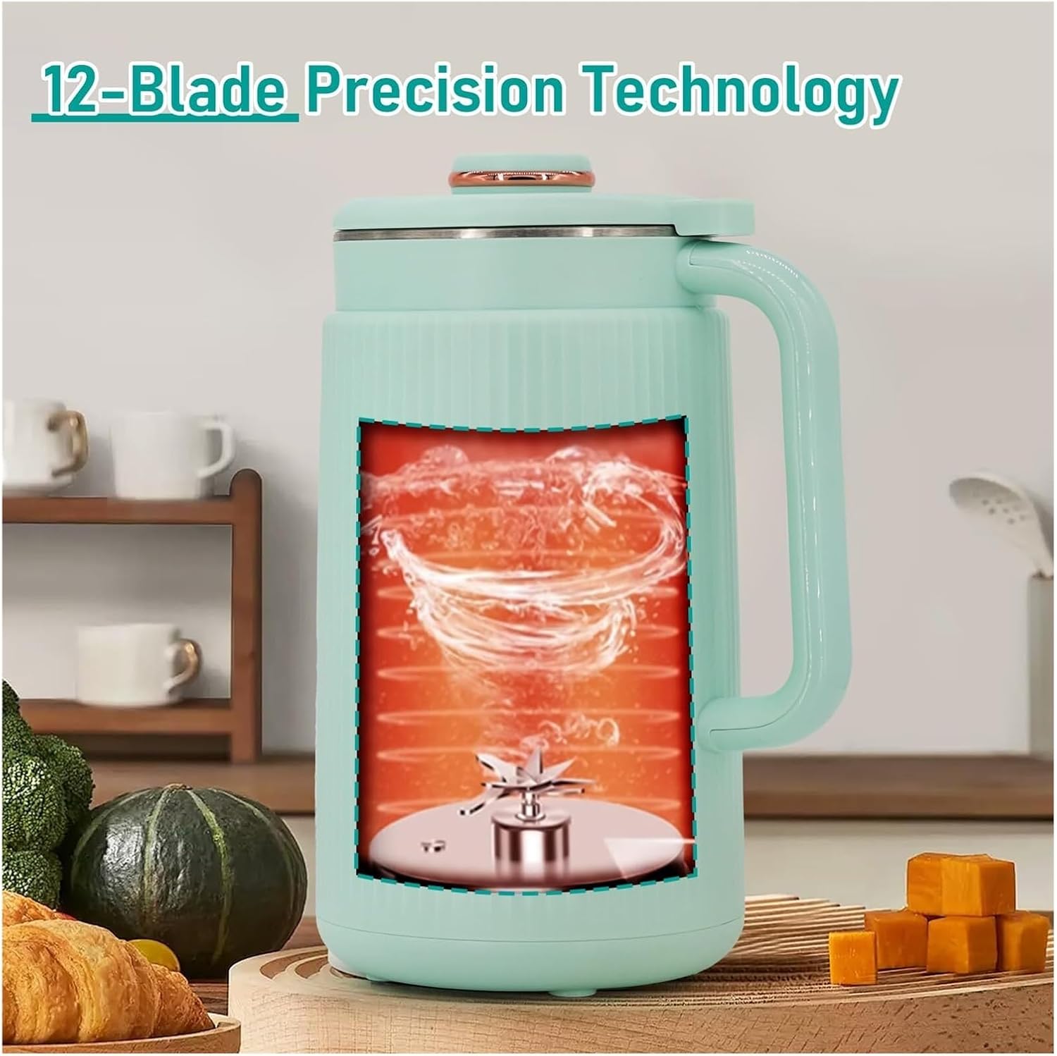 Nut Milk Maker,Large Capacity Stainless Steel Automatic Soy Milk Machine for Homemade,Oat,Plant-Based Milk and Non-Dairy Beverages Almond Cow Milk Machine with Delay Start,Self Cleaning，(Green)