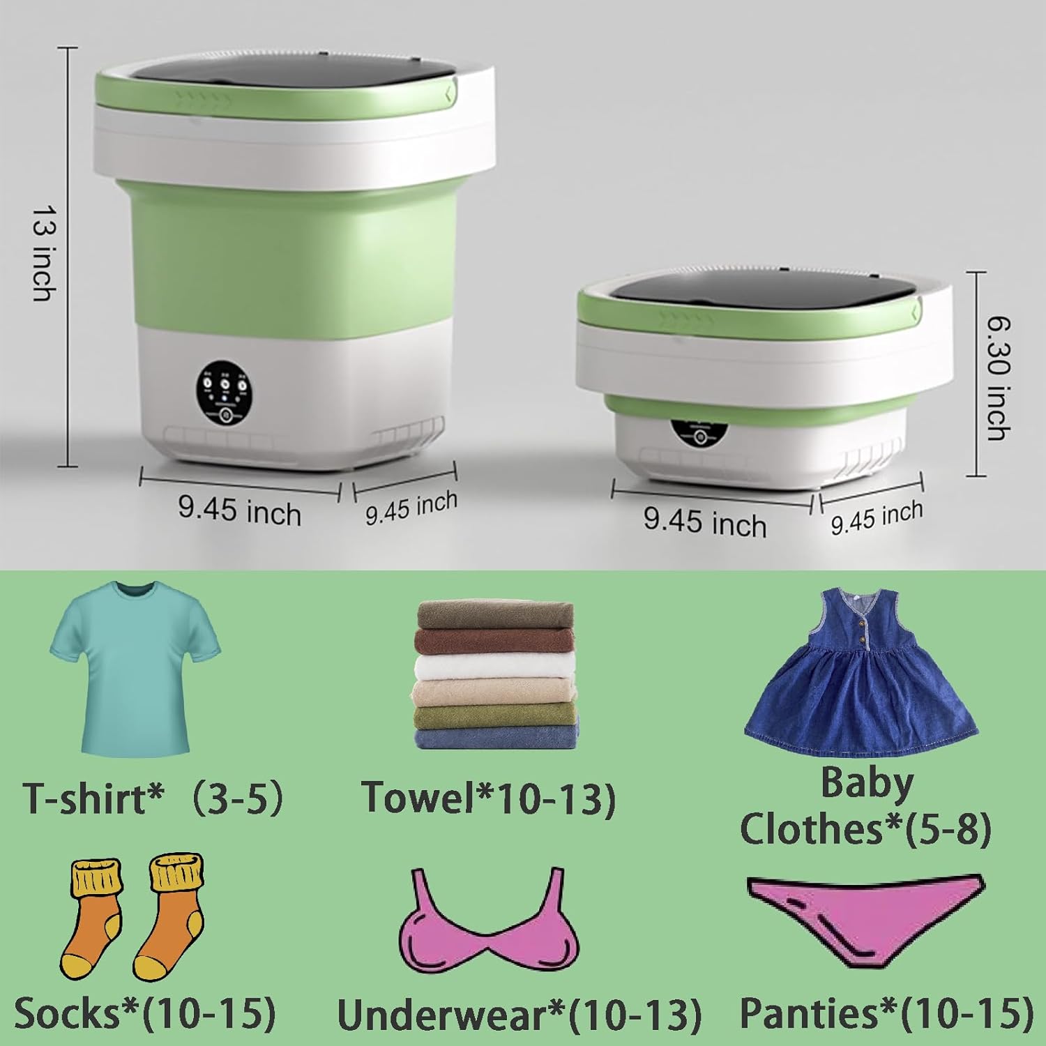 Portable washing machine, 12L Upgraded Large Capacity Foldable Mini Washing Machine, 3 Modes Deep Cleaning Small Washer for Underwear, Baby Clothes, Suitable for Apartments, Dormitories, Hotel