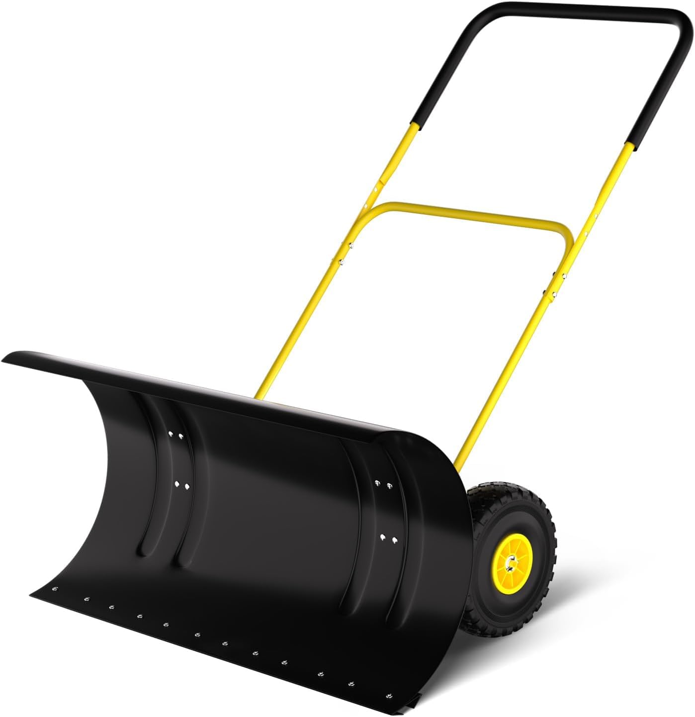 29 inch Snow Shovel with Wheels,Heavy Duty Push Snow Plow Shovel with Adjustable Blade & Height Handle, Ergonomic Handle & Rubber Wheels for Efficient Removal