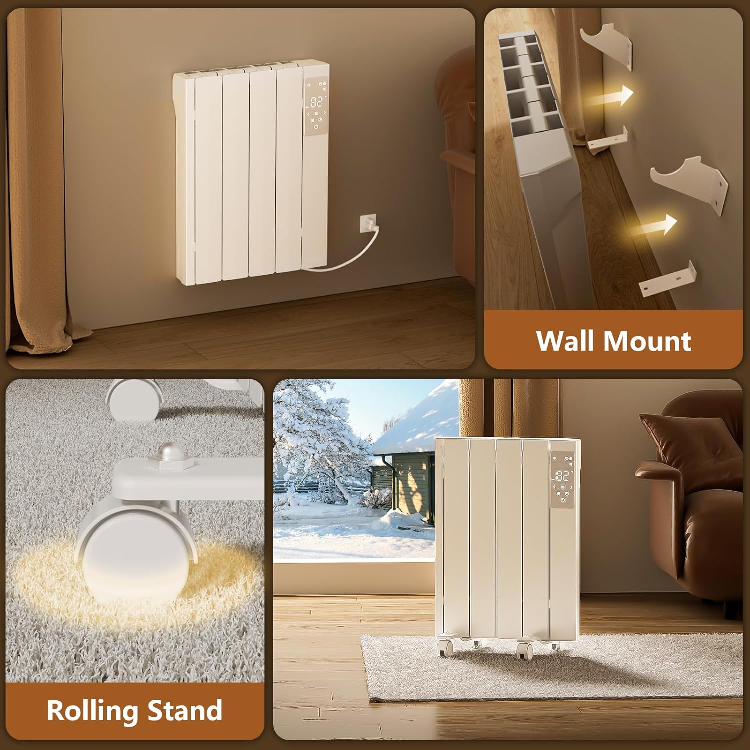 BREEZEHEAT Convection Panel Heater 800W, Energy Efficient Electric Heater for Indoor Use w/Remote Control, 2-in-1 Wall Mount & Freestanding, Silent Operation, Slim Design for Home Office (White)