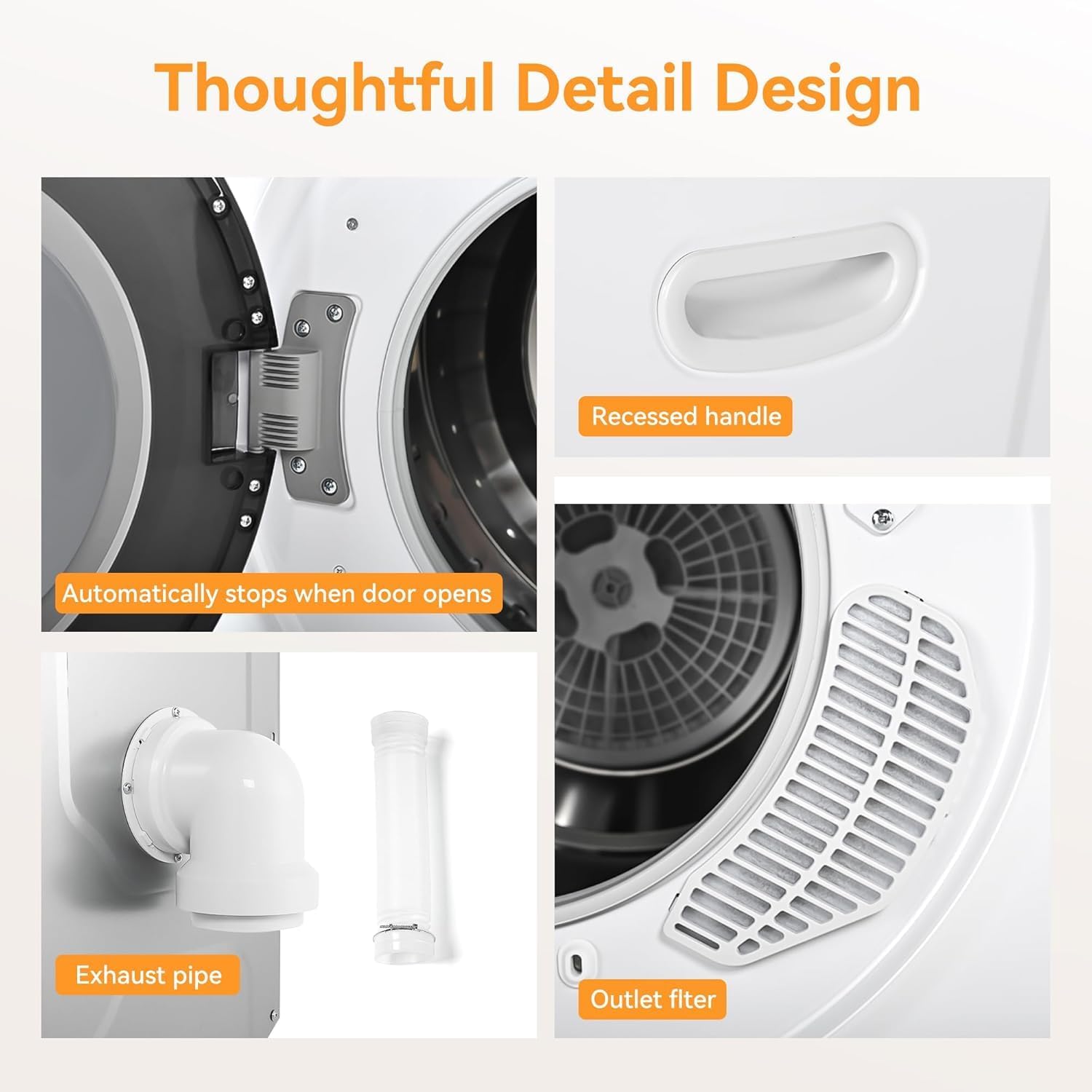 3.5 Cu.Ft. Clothes Dryer, 1500W Portable Dryer,26.4 LBS Drying Machine with Stainless Steel Drum, Exhaust Pipe for Apartment, Dorm, Home