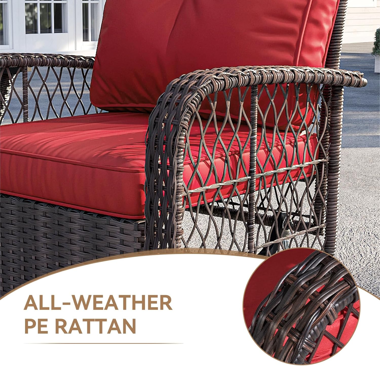 oneinmil 10-Piece Outdoor Furniture Set, with Large Fire Pit Chiminea and Swivel Rocking Chair, Wicker Rattan Sectional Conversation Set, and Coffee Table