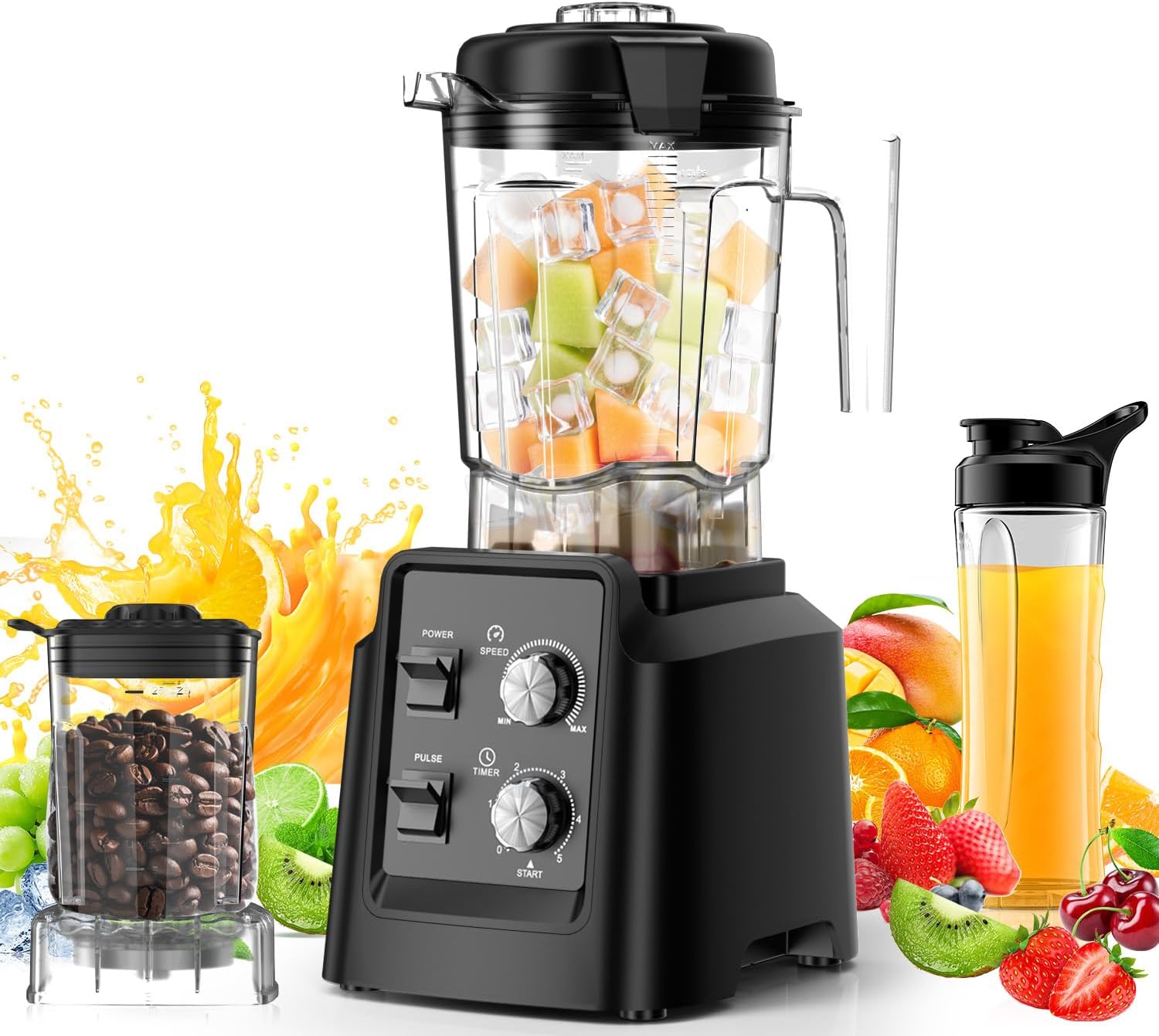 Blender, Blender for Smoothies with 68Oz. Pitcher, 27Oz. Grinder and 20Oz. To-go Cup, 28000 RPM Countertop Blenders for Kitchen, Ice Crushing, Frozen Fruits - Timing Setting, Speed Adjustable