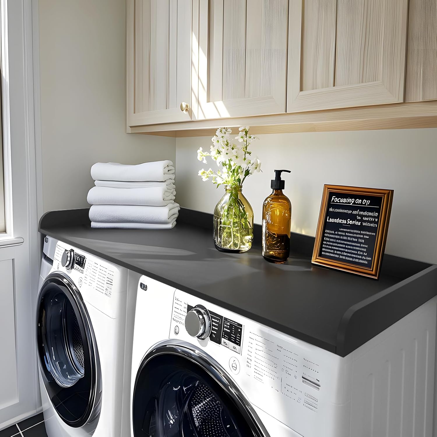 Kaboon Washer Dryer Countertop Only, Melamine Countertop with Edge Rails - 27.5