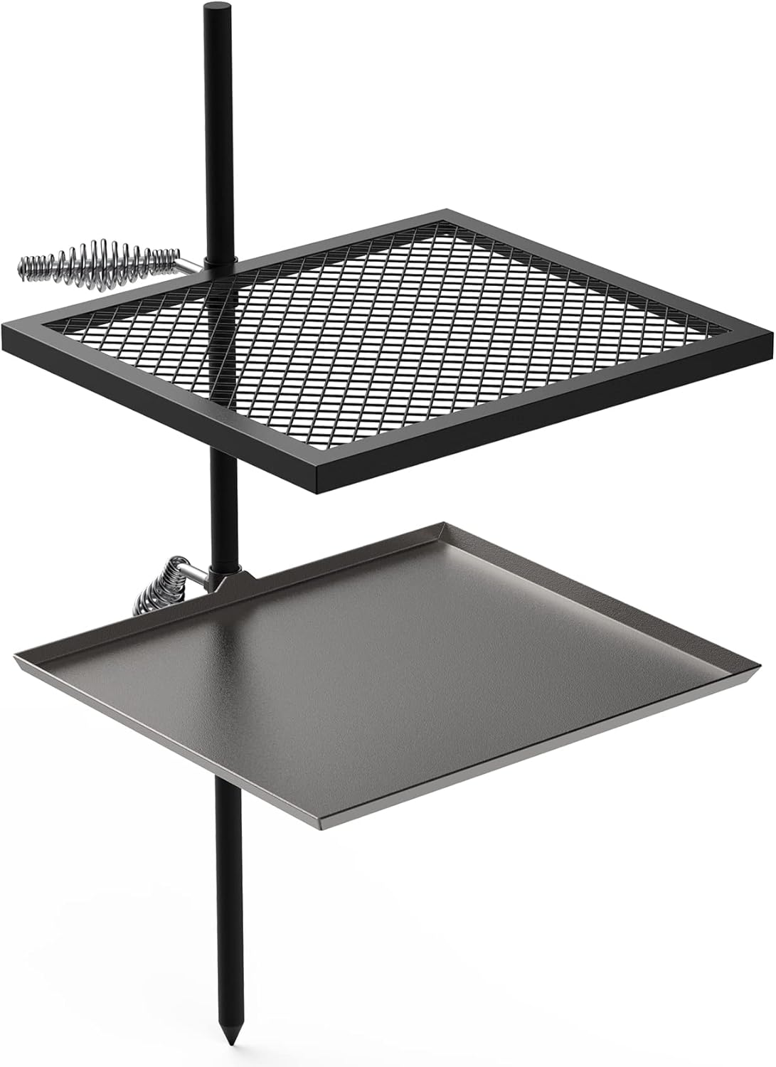 Stanbroil Adjustable Swivel Grill - Steel Mesh Cooking Grate with Spike Pole and Griddle Plate for Outdoor Open Flame Cooking - Dual Campfire Steel Cooking Grill Grate Swivel System