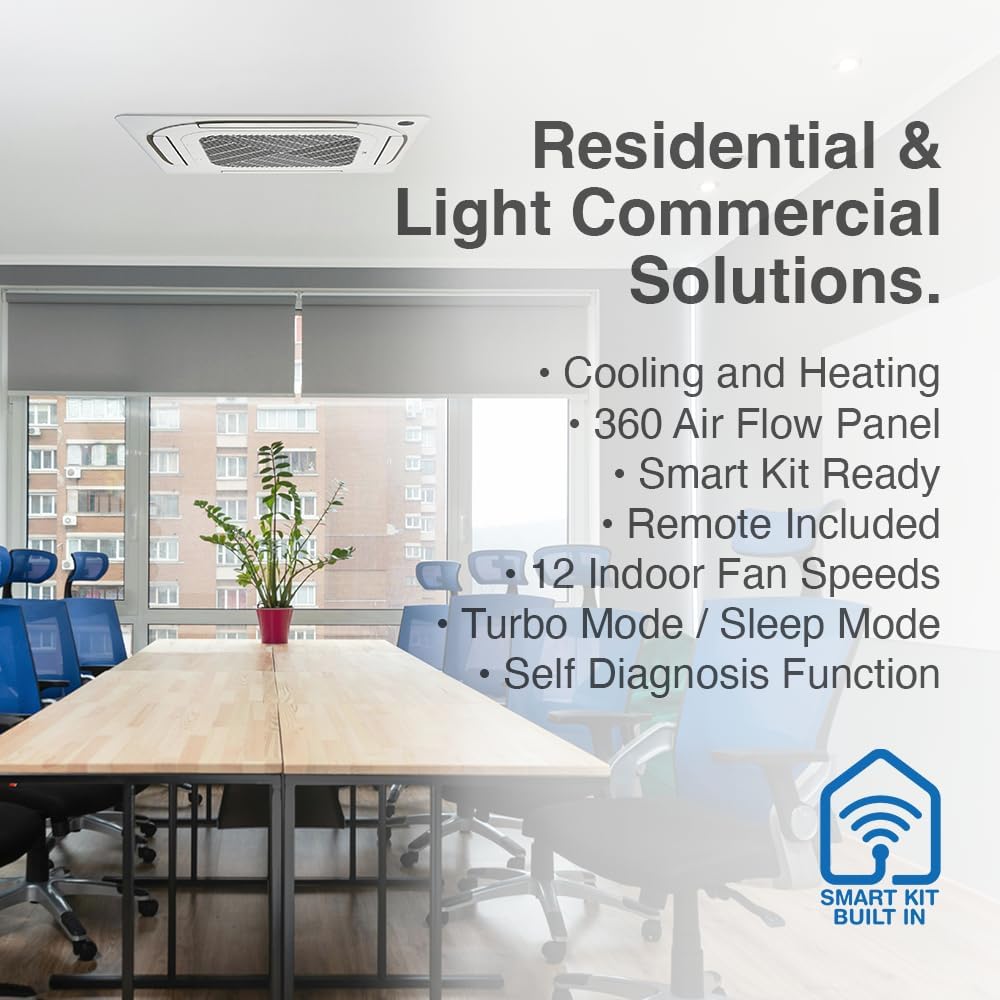 Cooper & Hunter 24,000 BTU Ceiling Cassette Ductless Mini Split Air Conditioner & Heat Pump – 22 SEER2 – Includes 16FT Installation Kit & Wall Thermostat – Cooling & Heating Inverter System