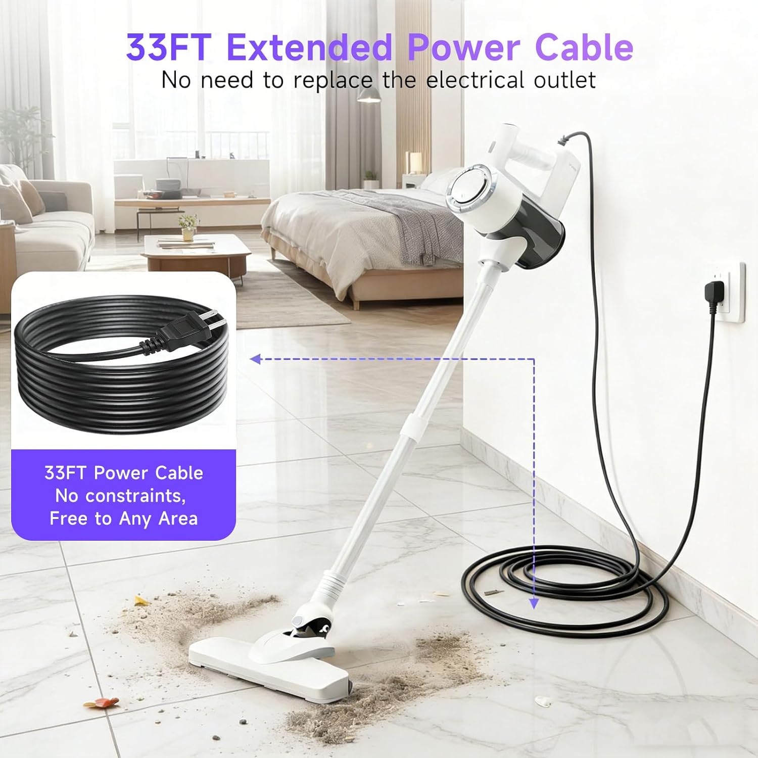 Lightweight Corded Stick Vacuum Cleaner | 33 ft Extra-Long Power Cable | 600W 17Kpa Suction | 1.5L Dust Cup | Washable HEPA Filter | for Hard Floors, Tiles, Convertible to Handheld