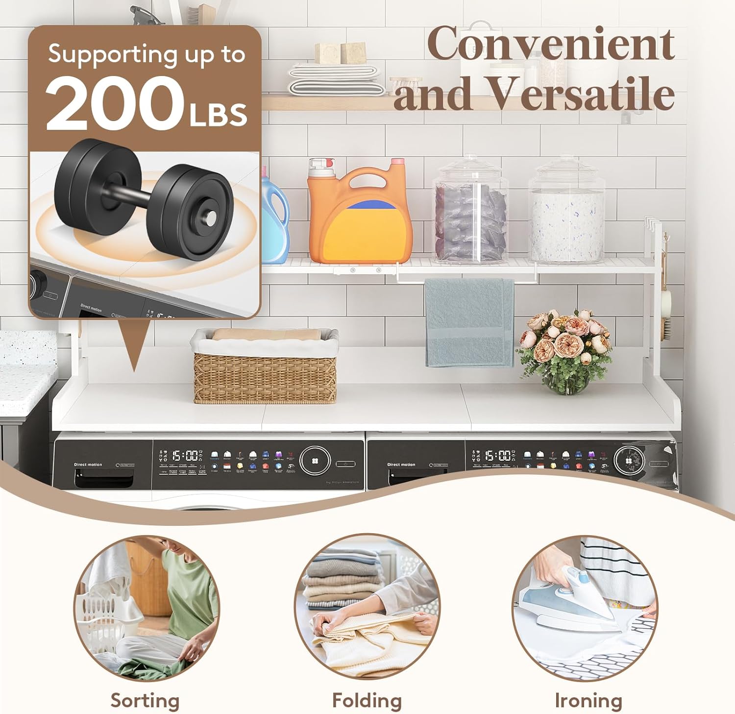 Lifewit Washer Dryer Countertop with Adjustable Shelf, Splice Type, 54