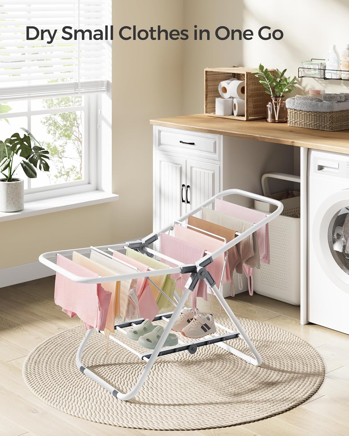 SONGMICS Small Clothes Drying Rack, Foldable 2-Level Laundry Drying Rack, Space-Saving, for Small Clothes, Towels, Bathroom, Balcony, 17.3 x 39.8 x 19.7 Inches, Cloud White ULLR504W01