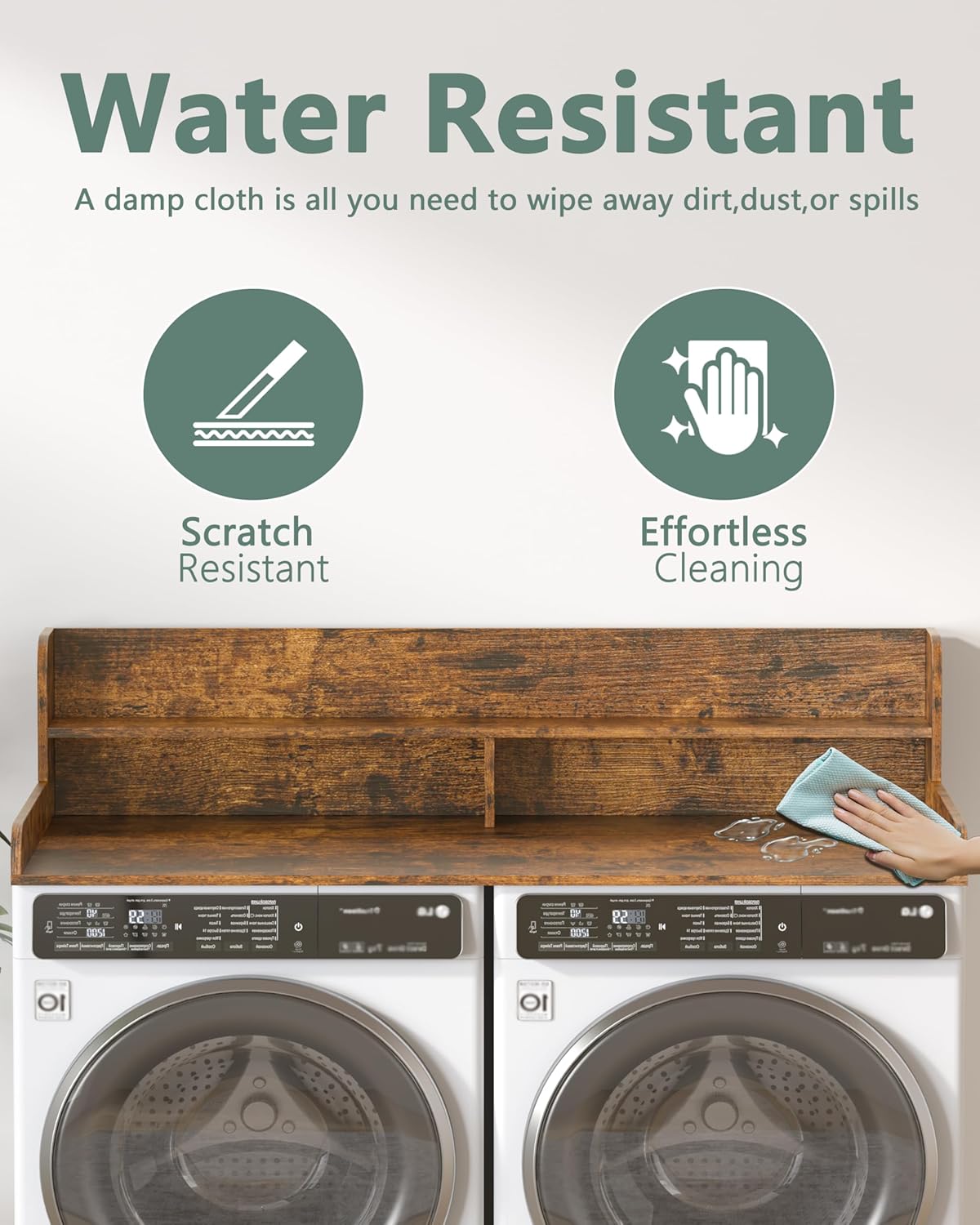 Piskyet Washer Dryer Countertop,2- Tier Laundry Countertop with Edge Rails,27.5