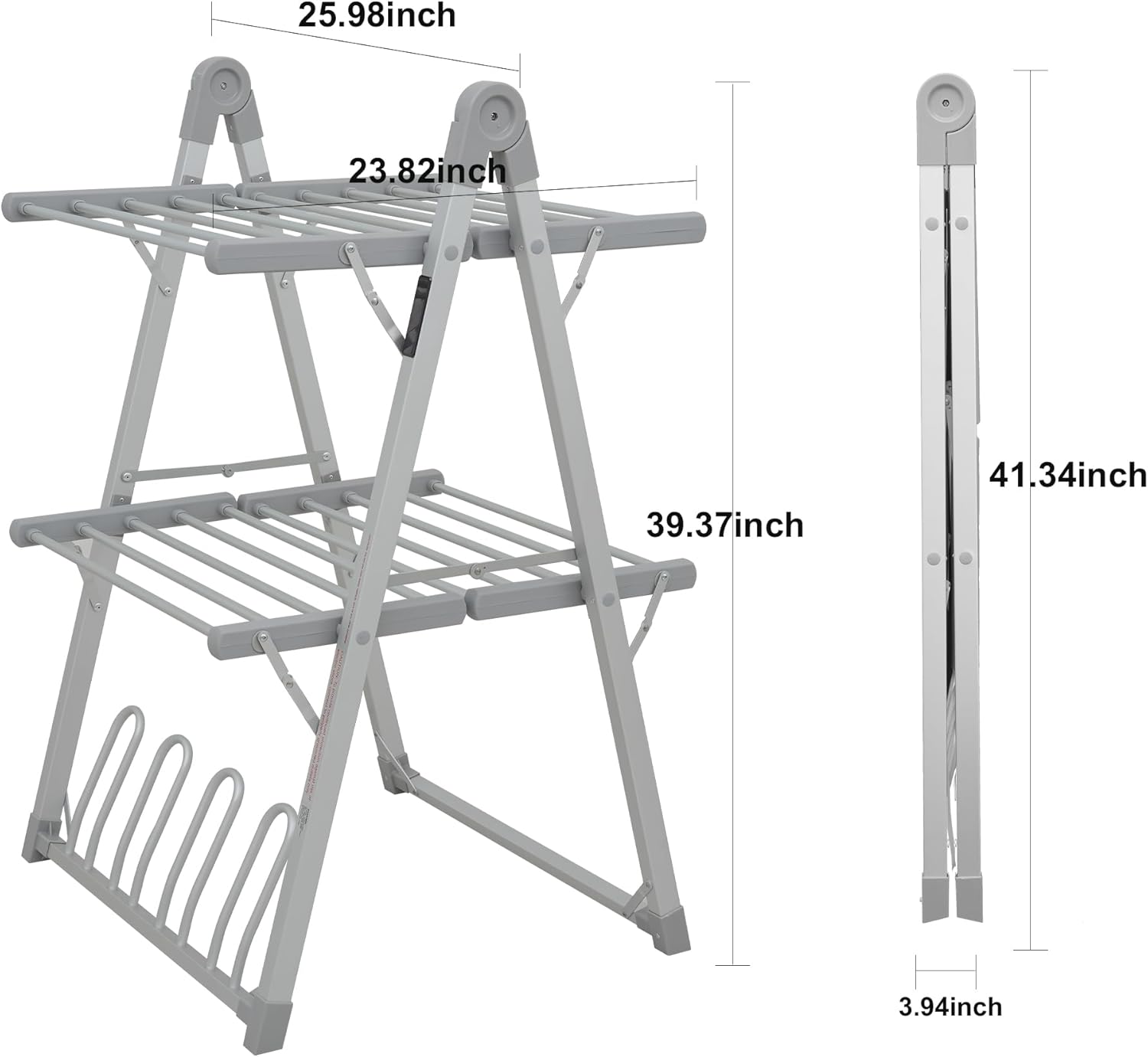 Electric Heated Clothes Drying Rack,Foldable Heated Garment Dryer with Timer Shut-Off Laundry Rack for Clothes Shoes Socks,Aluminum Alloy,Silvery Gray,Plug & Play,(39.37x25.98x23.82in)