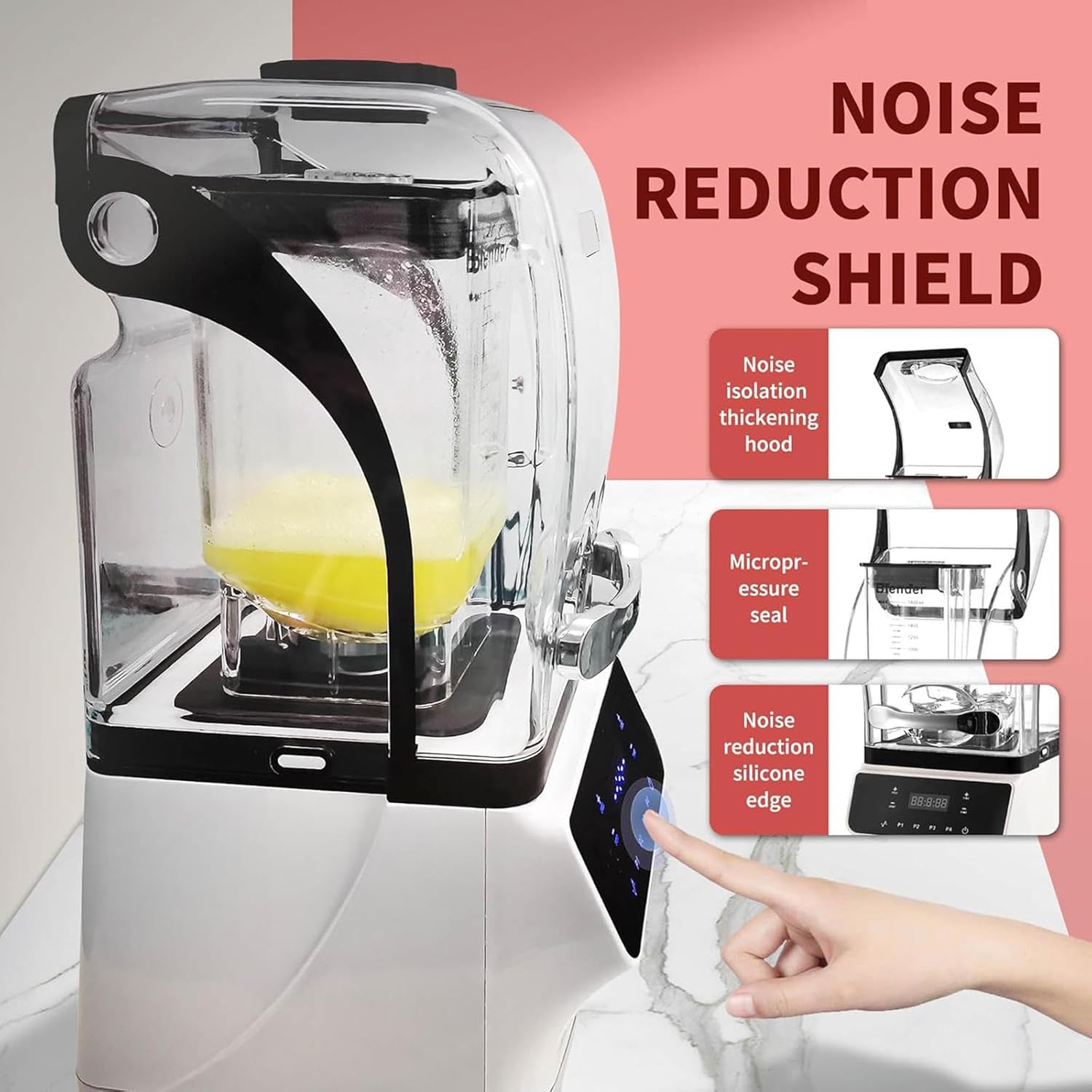 Multifunctional Smoothie Machine,Blender for Kitchen,Countertop Blender with Sound Shield, Commercial Blender for Party Activities, Family Gatherings,D