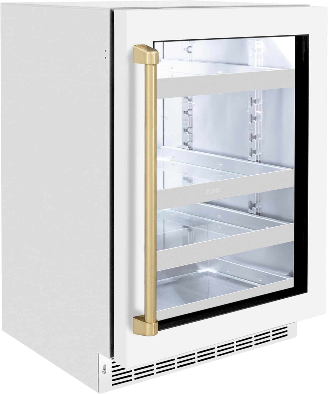ZLINE Autograph Edition 24 in. Touchstone 151 Can Beverage Fridge With White Matte Glass Door And Champagne Bronze Handle (RBSOZ-WM-24-CB)