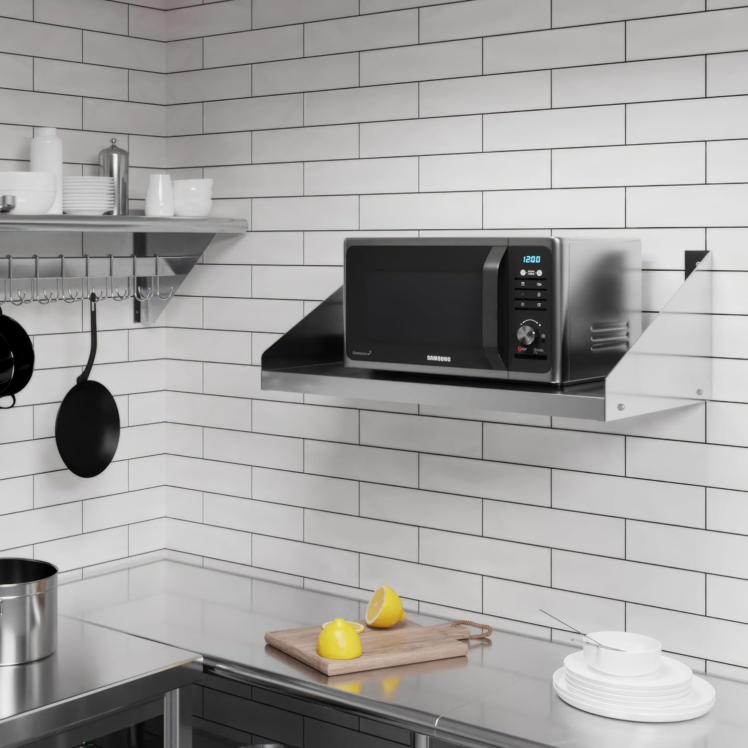 Stainless Steel Microwave & Appliance Wall Shelf | Custom Sizes | Metal Utility Shelving | Heavy Duty | Commercial Grade | Wall Mount | NSF |