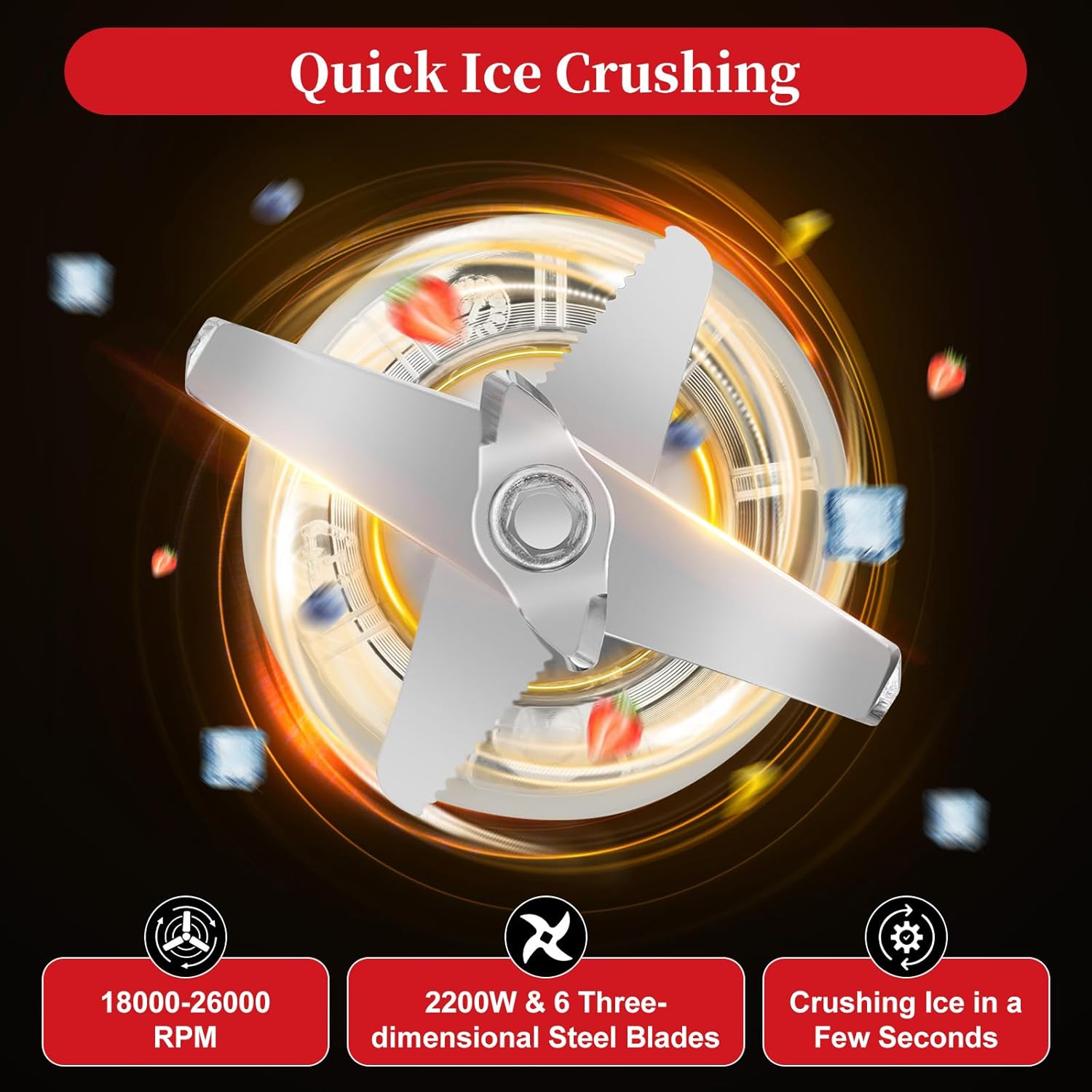 Quiet Commercial Blender, 2200W Soundproof Cover Blender, Fruit Juice Smoothie Maker with Smart Touch Screen, High-Speed Blenders for Restaurants, Hotels, Homes, Parties (2.2L, Red)