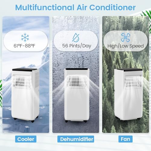 GOFLAME 10000BTU Portable Air Conditioner, 3-in-1 AC Unit with Built-in Dehumidifier, Fan Mode, Sleep Mode & 24H Timer, Powerful AC with Remote & Window Vent Kit, Cool Up to 250 sq.ft., White