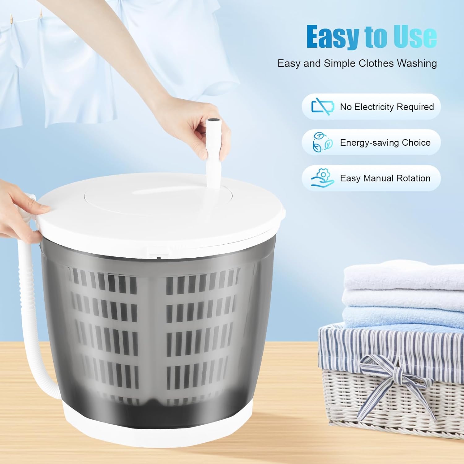 Portable Washing Machine, 2 in 1 Non-Electric Washing Machine, Mini Traveling Outdoor Compact Washer Spin Dryer,Grey