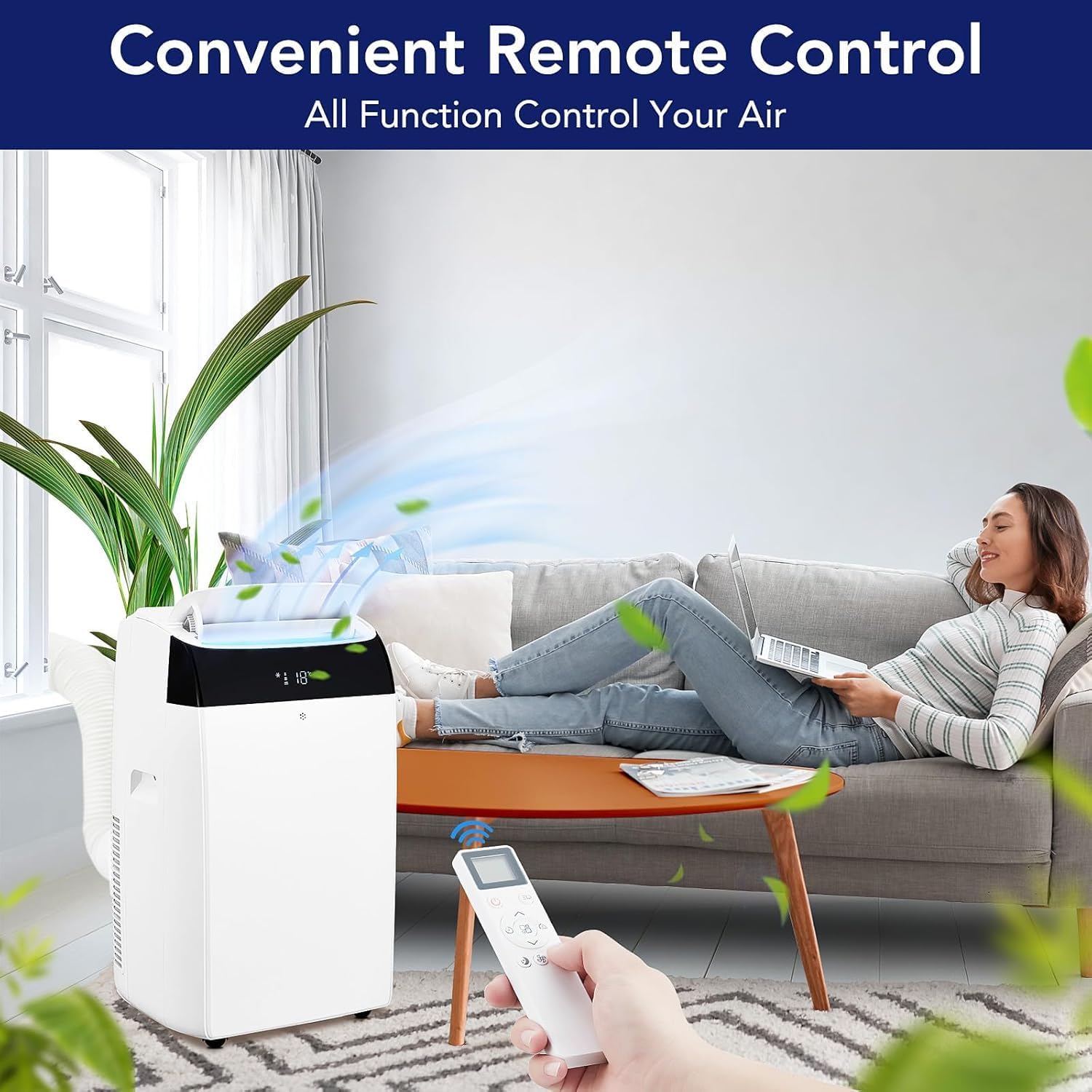 14,000 BTU Portable Air Conditioners - 3 in-1 Standing AC Units Powerful Quiet Smart Air Conditioning Cools Within 750 Sq.Ft with Remote Control Dry/Fan Modes for Indoor Large Room Dorm