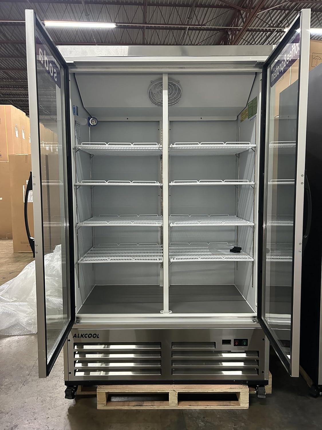 Commercial Beverage Refrigerator Display Fridge,stainless Steel Two Glass Door Drink Cooler with LED Light Adjustable Shelves,ETL Sanitation,45 Cu Ft,47