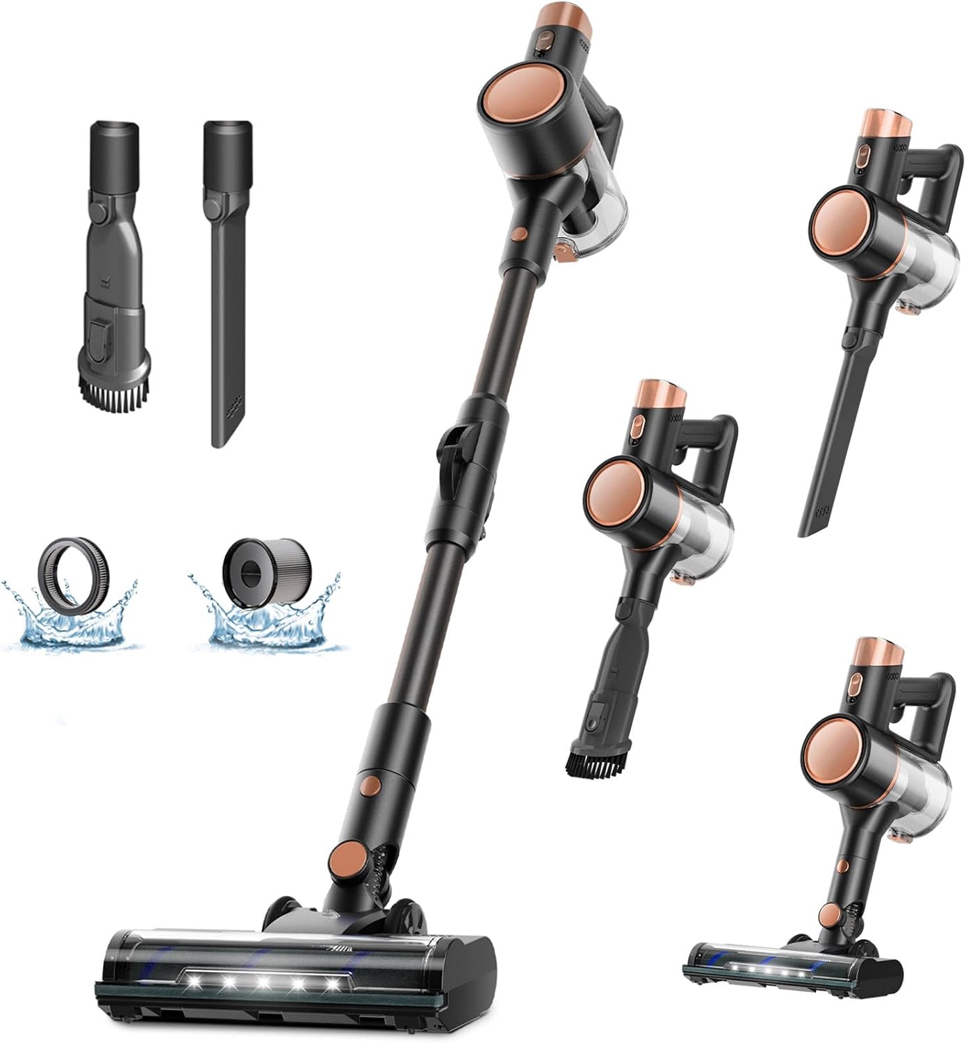 AGLUCKY Stick Vacuum Cleaner, Power Suction Vacuum Cleaners with Hepa Filter, LED Headlight, Bendable Handle, Rechargeable Vacuum Cleaners for Hardwood Floor & Carpet(Grey)