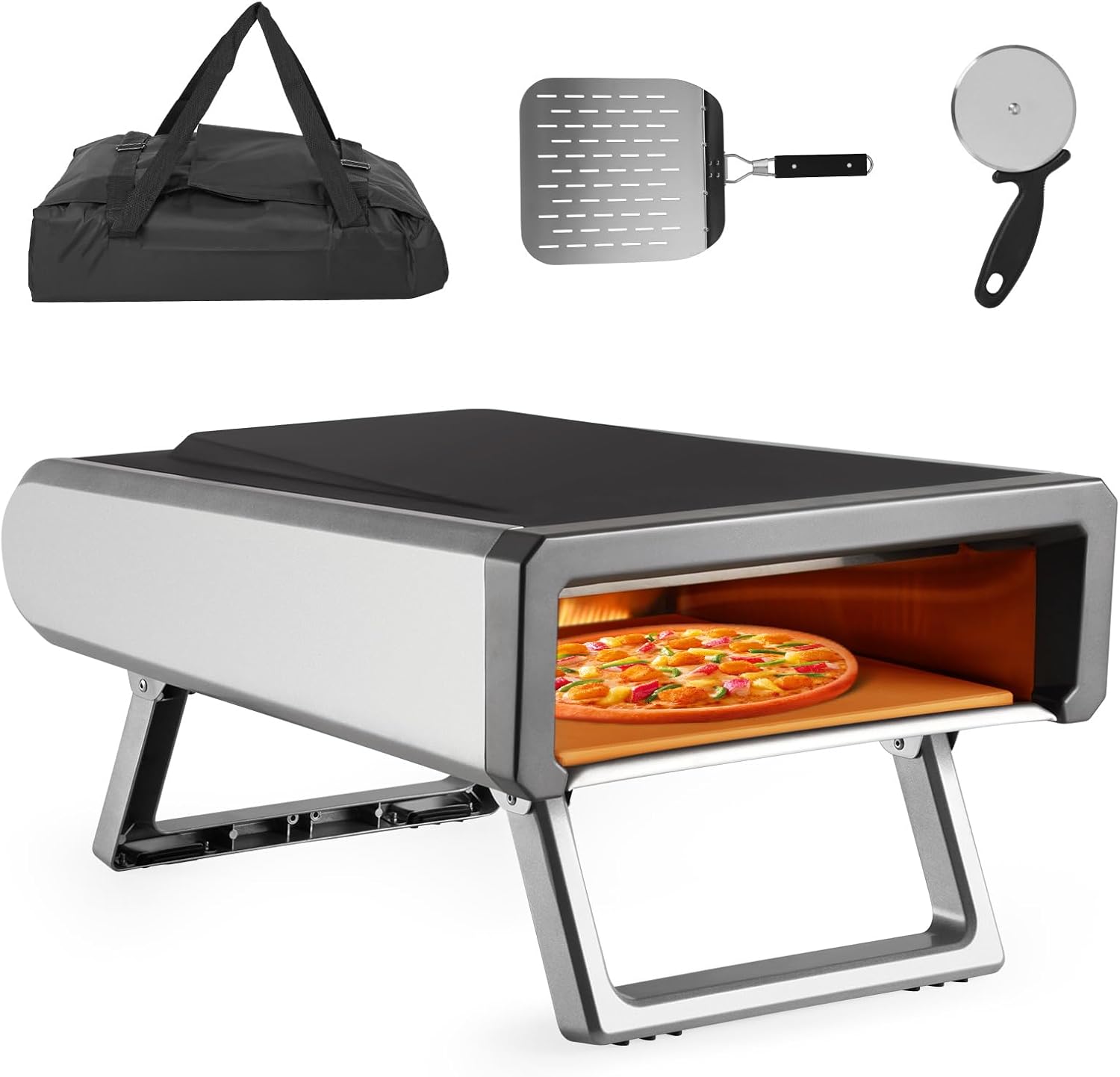 12-Inch Portable Gas Pizza Oven for Outdoor Cooking, Rapid 950°F Preheating in 15 Minutes, Includes Pizza Stone and Waterproof Cover for Backyard and Camping Use