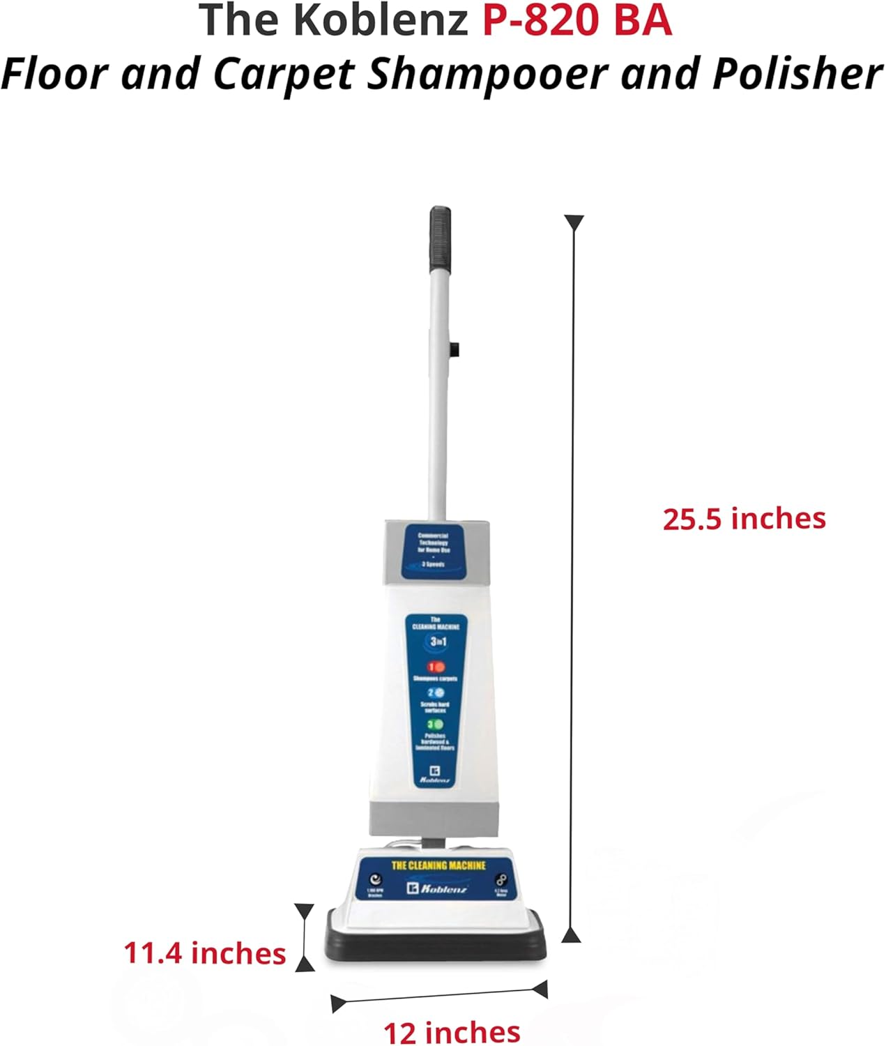 Koblenz Floor Shampooer and Polisher, Hard Floor Cleaner, Carpet Cleaning Machine with Scrubbing Brushes, Polishing Pads, and Carpet Shampoo, 3 Speeds, Blue/Gray (P-820 BA)