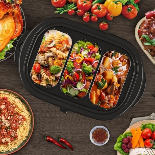 Sunvivi Electric Roaster Oven, Roaster with Removable 3-bin Buffet Server, 20 QT Turkey Roaster Oven with 150-450°F Full-Range Temperature Control, Removable Pan & Rack, Stainless Steel, Silver