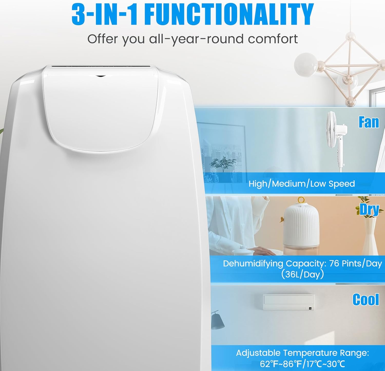 ARLIME Portable Air Conditioner, 12000 BTU AC Unit w/Dual Hose & Remote Control, 3-in-1 Powerful Cooling w/Dehumidifier, Sleep Mode, 24H Timer & Window Installation Kit for Rooms up to 400 Sq.Ft.