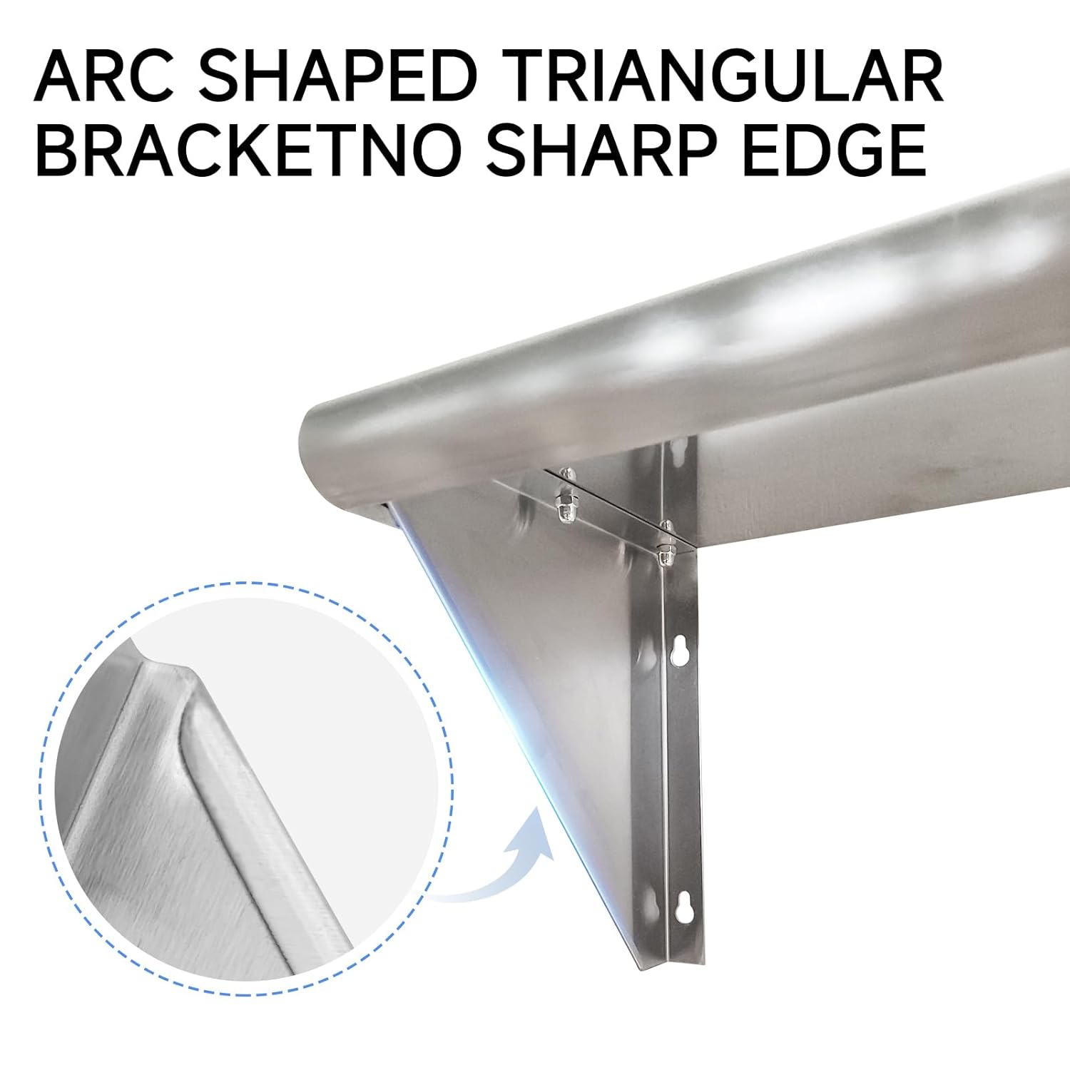 ROCKPOINT Stainless Steel Shelf 12 x 72 Inches 450lb, 2 Pack NSF Commercial Wall Mount Floating Shelving with Backsplash for Restaurant, Kitchen, Home and Hotel, Silver