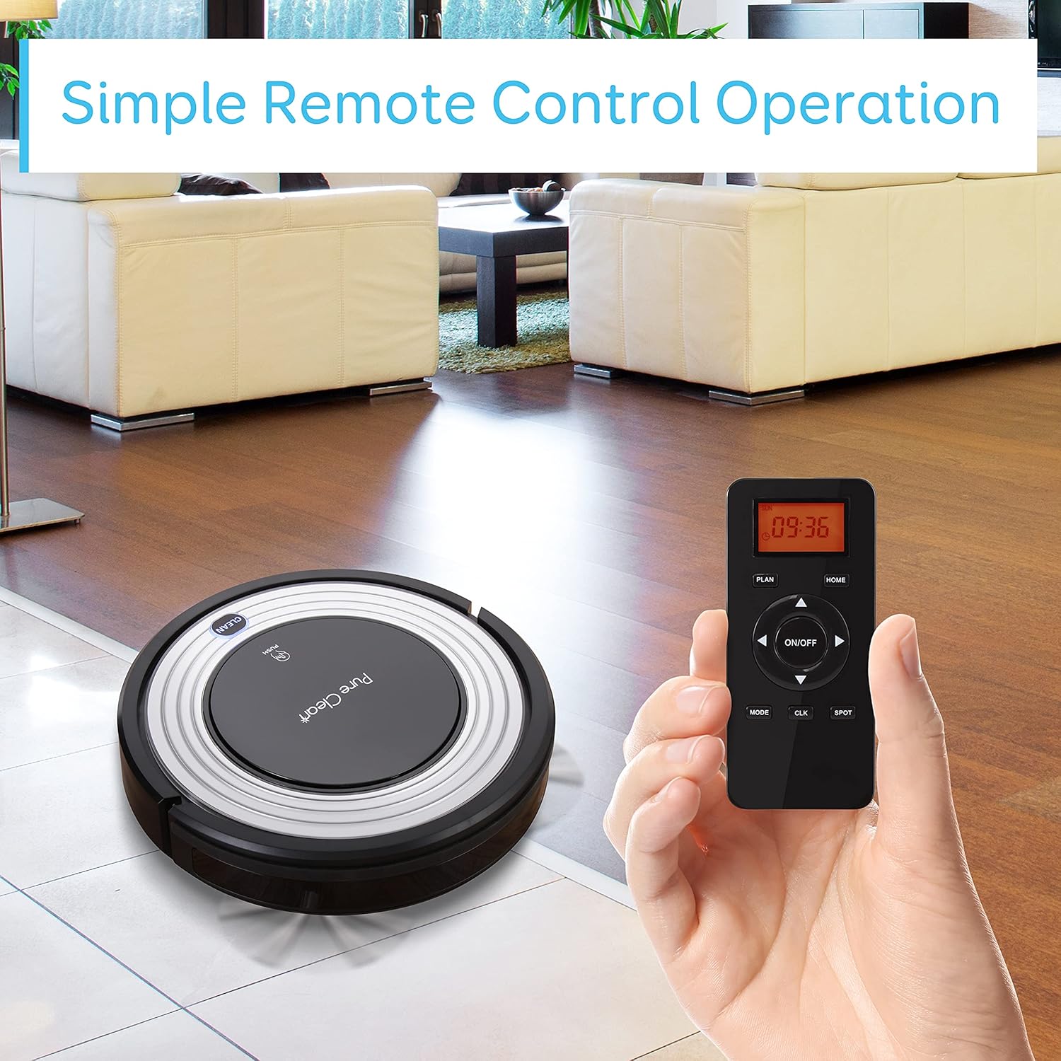 Automatic Programmable Robot Vacuum Cleaner - Robotic Auto Home Cleaning for Clean Carpet Hardwood Floor w/ Self Activation and Charge Dock - Pet Hair & Allergies Friendly - PureClean PUCRC96B.5