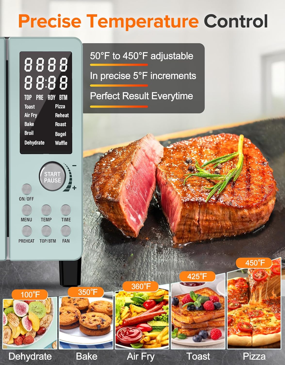 Nuwave Bravo Pro Smart Air Fryer Toaster Oven Combo, Airfryer Convection Oven Countertop, 10-in-1 Functions with Quicker & Even Crisp Technology, 1800W, 50-450°F, PFAS-Free, 21QT, Mint