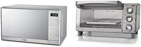 COMMERCIAL CHEF Small Microwave 0.7 Cu. Ft. Countertop Microwave with Digital Display, Stainless Steel Microwave & BLACK+DECKER 4-Slice Toaster Oven with Natural Convection, Stainless Steel