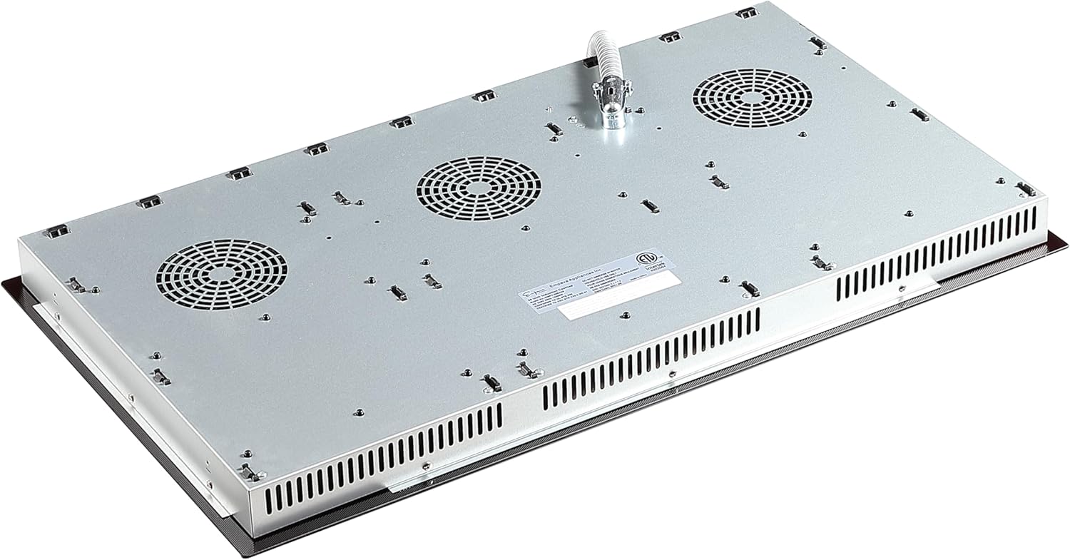 Empava 36 Inch Electric Induction Cooktop Built-In, 5 Zone Smooth Glass Surface, Dual Bridge-Sync, Touch Slider Control, Power Boost, Stop & Go, Timer, Child Lock, Hardwired Kitchen Appliance