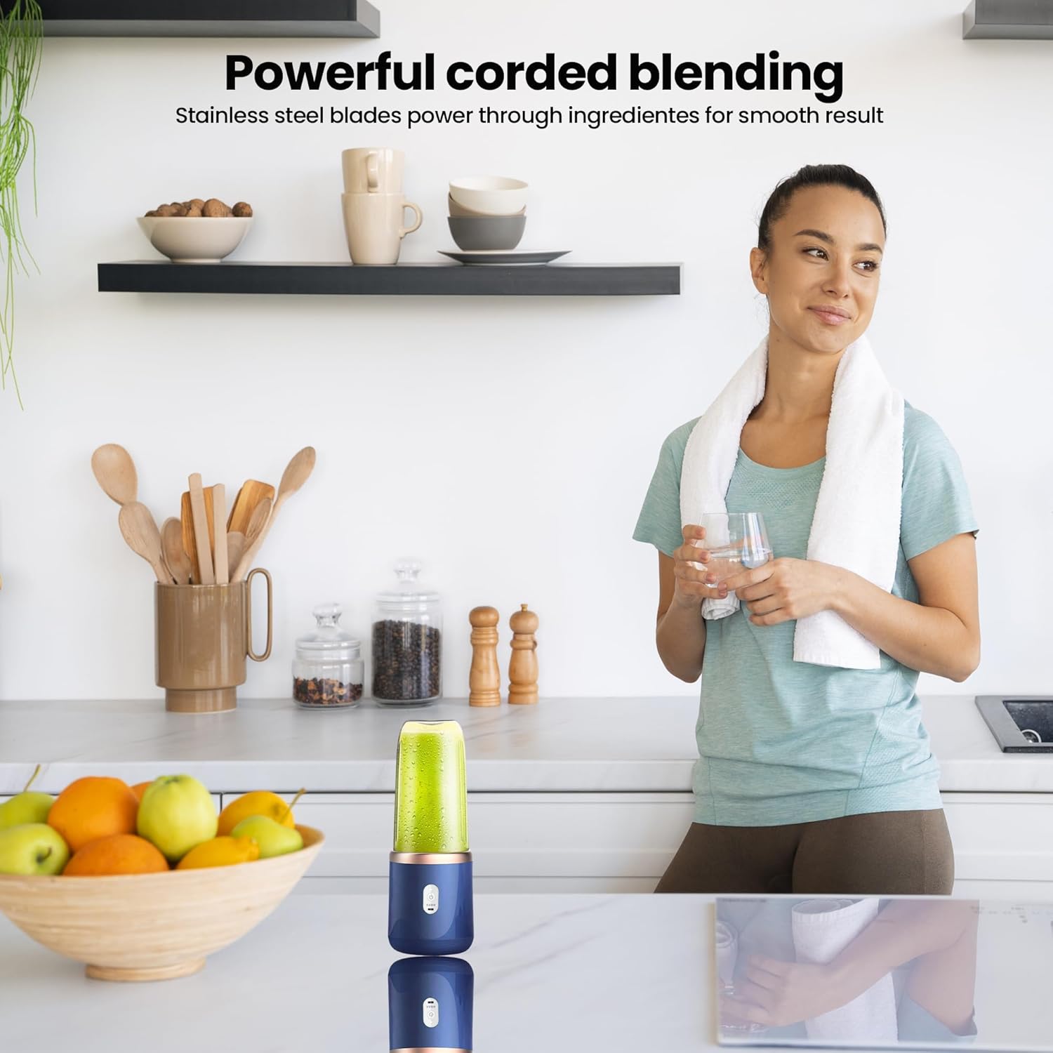 Regalosonline Mini Personal and Portable Hand Blender for Smoothies, Juices, Protein, Fruits, and Vegetables with 6 Blades + 2 Cups to go anywhere - USB Rechargeable!