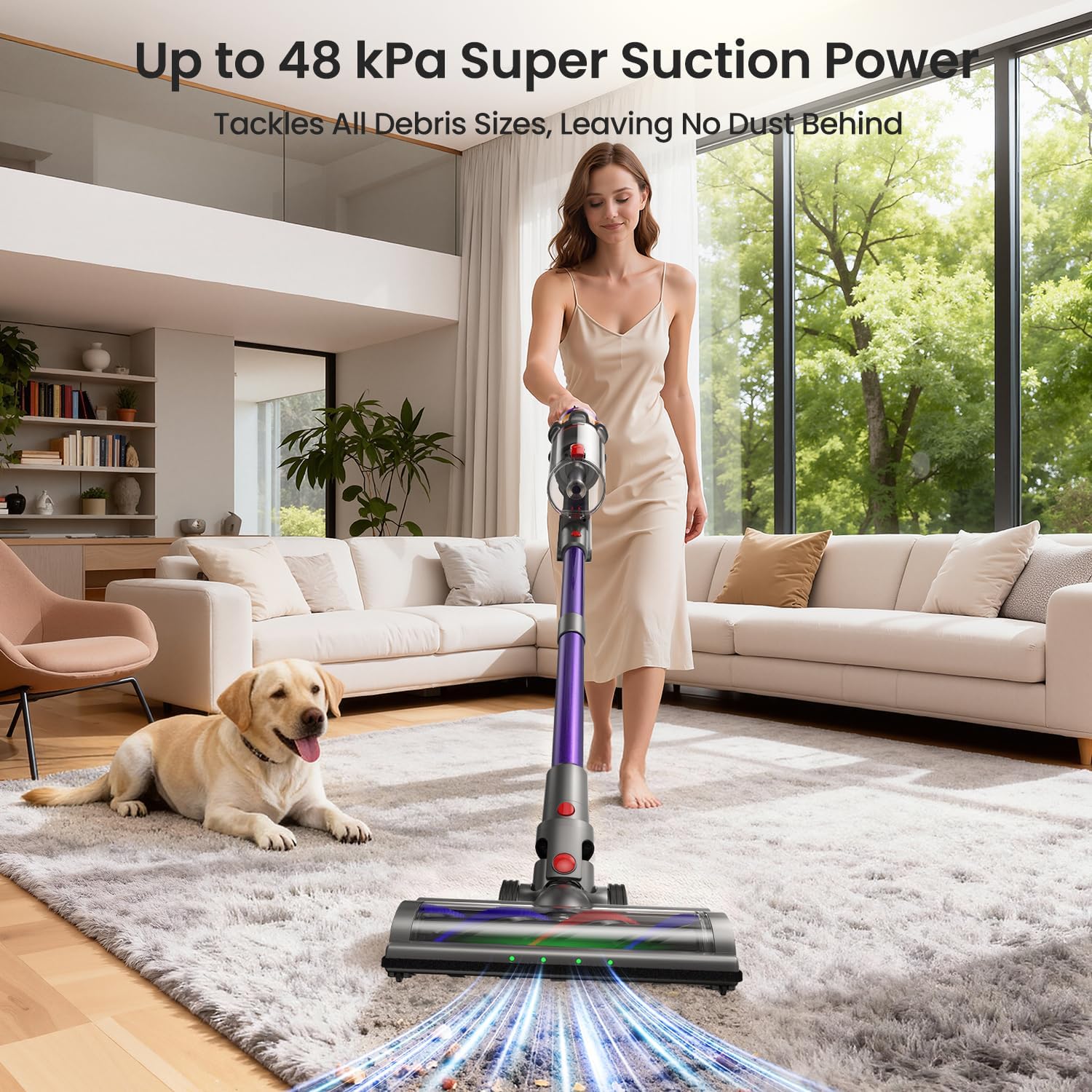 Xlife Cordless Vacuum Cleaner, 550W 48KPA Stick Vacuum Cleaners for Home, Wireless Vacumm with Self-Standing, Anti-Tangle Brush for Hardwood Floor/Carpet/Pet Hair-P12