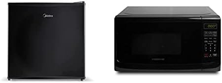 Midea WHS-65LB1 Compact Single Reversible Door Refrigerator, 1.6 Cubic Feet, Black & Farberware Compact Countertop Microwave Oven, 0.7 Cu. Ft. 700-Watt with LED Lighting, Retro Black