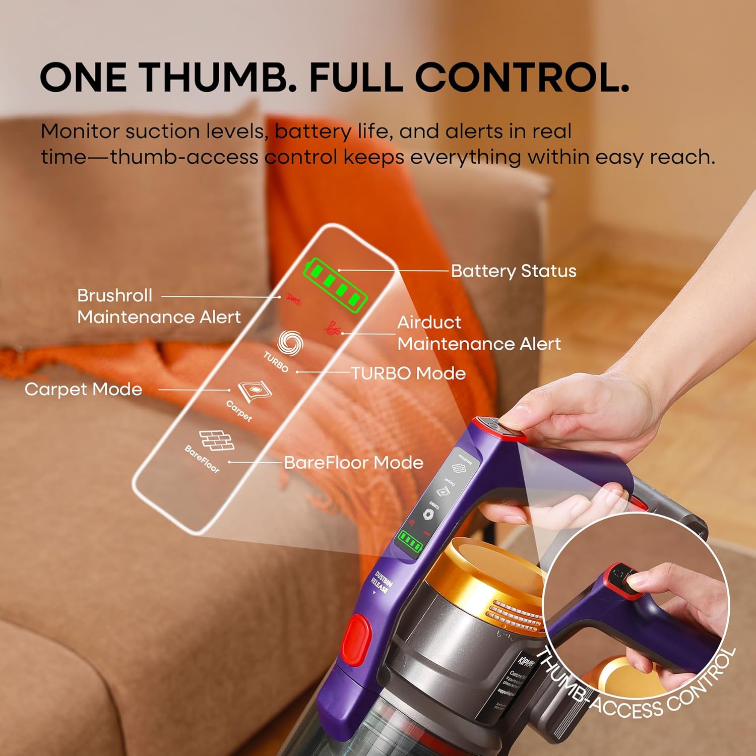 KIPMAX Cordless Vacuum Cleaner, 50KPa 550W Stick Vacuum for Home, 70Mins Anti-Tangled Vacuum Cleaner for Pet Hair/Carpet/Floor, Self-Standing Vacuum with Rechargeable Battery, LED Display&Aromatherapy