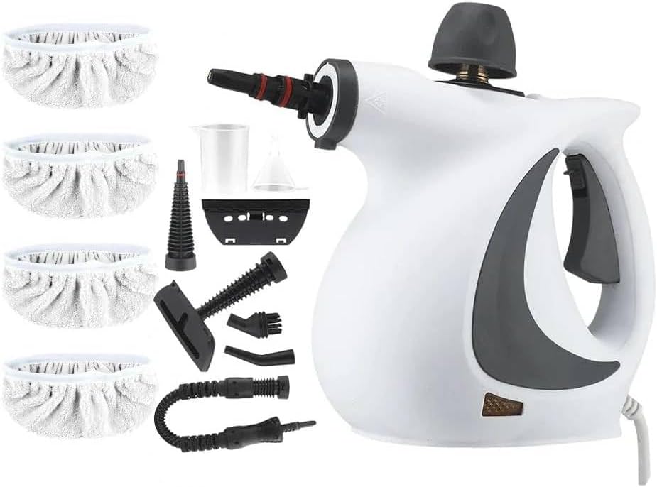 Saker Handheld Steam Cleaner,Pressure Steamer for Home Cleaning,Multi-Surface Cleaner for Kitchen,Bathroom,Upholstery,Car Interior,Multiple Nozzles,Portable (1 Set + 4 Fiber Cloths)