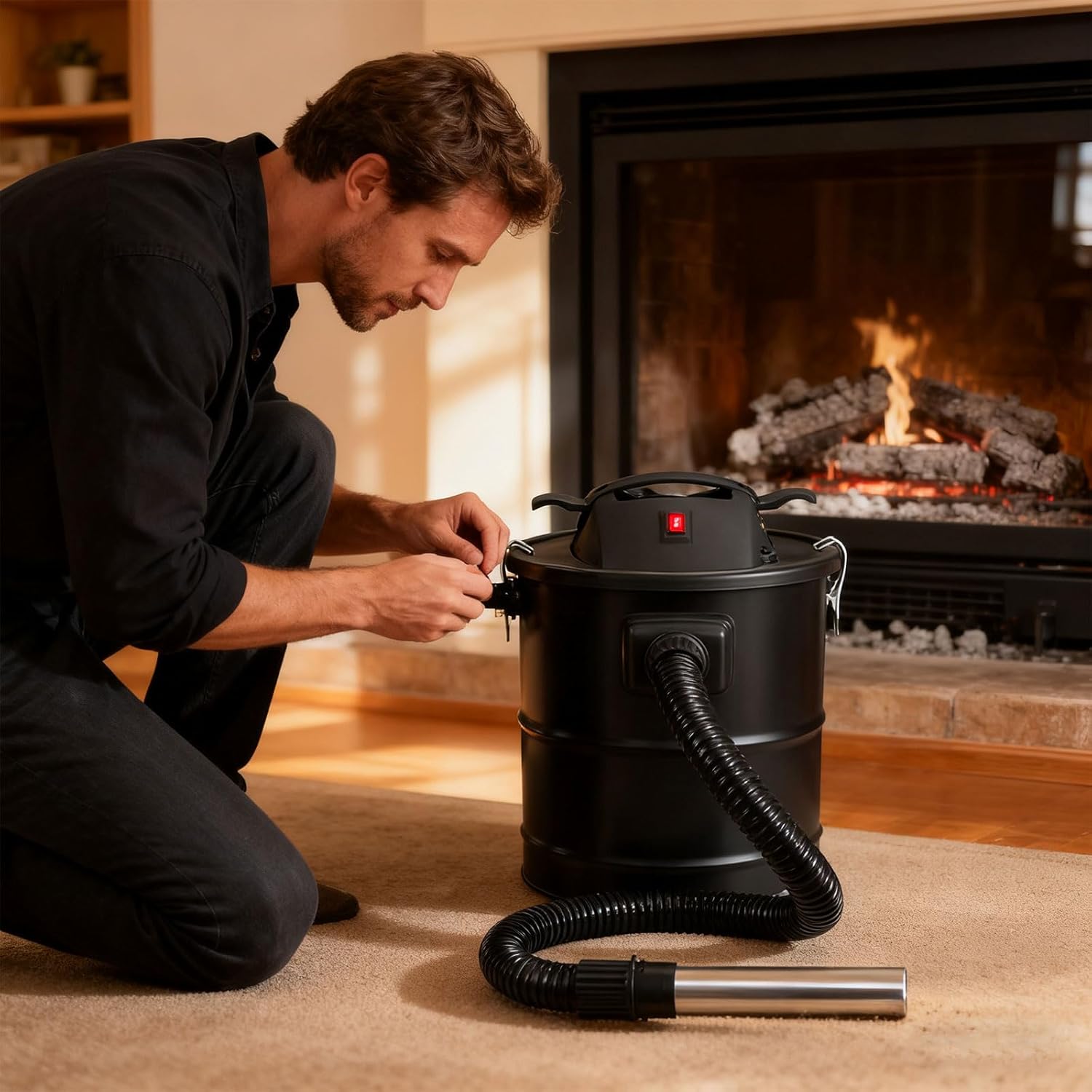 Compact Fireplaces Ashes Vacuum with 18kPa Suction Power 1200W Motor Household Barrels Vacuum Easy to Use for Fireplaces