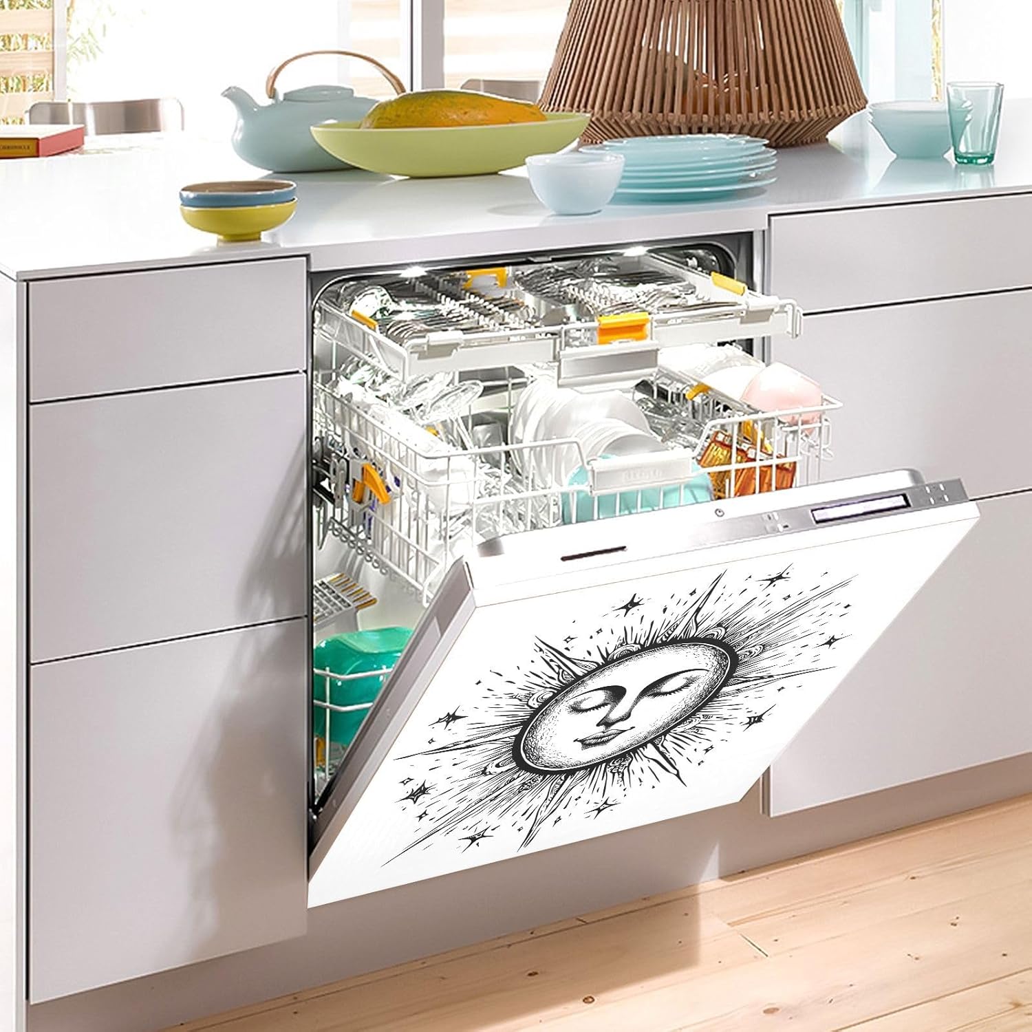 Dishwasher Magnet Cover Large Magnetic Stickers Face Stars Moon Front Dishwasher Cover Reusable Decal for Home Kitchen Anti-Scratch Refrigerator Decorative Lid Washing Machine Laundry 23