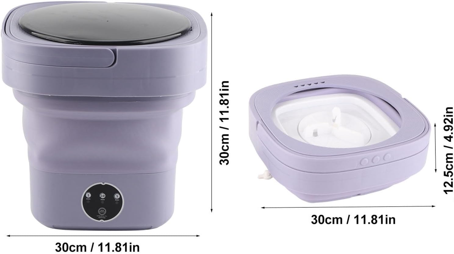 Portable Foldable Washing Machine 6.5L Mini Washer with Spin Dryer and 3 Modes for Baby Clothes, Underwear, Socks, Home Laundry, RV, Travel Wash Bucket Camping Use 12V 36W (Purple