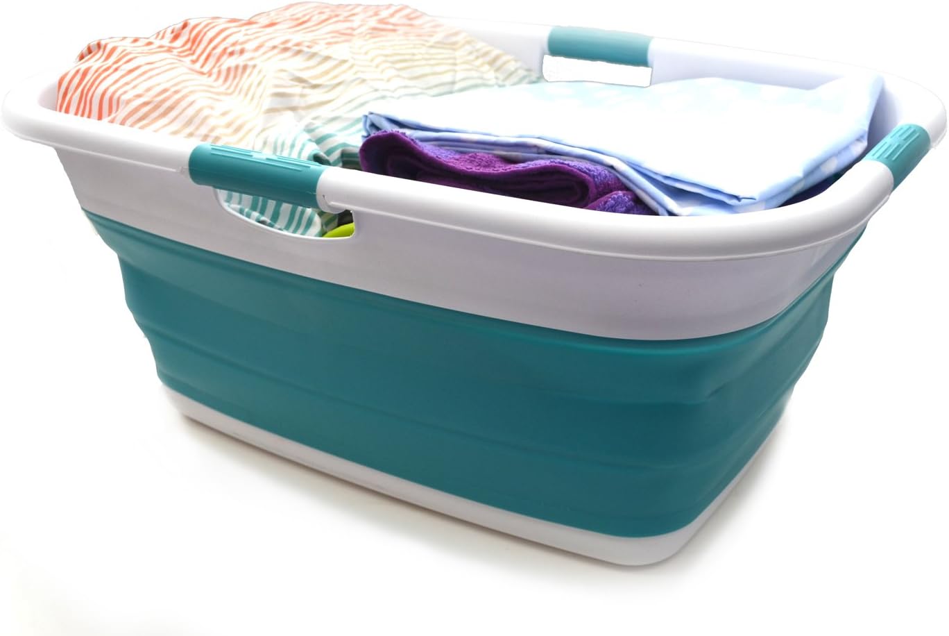 SAMMART 49L Collapsible 4 Handled Laundry Basket-Foldable Storage Container-Portable Washing Bin-Space Saving-Pet Bath Tub,Water capacity 37L (1, Bright Blue), Size : 25.4 x 18.7 x 10.25 inches